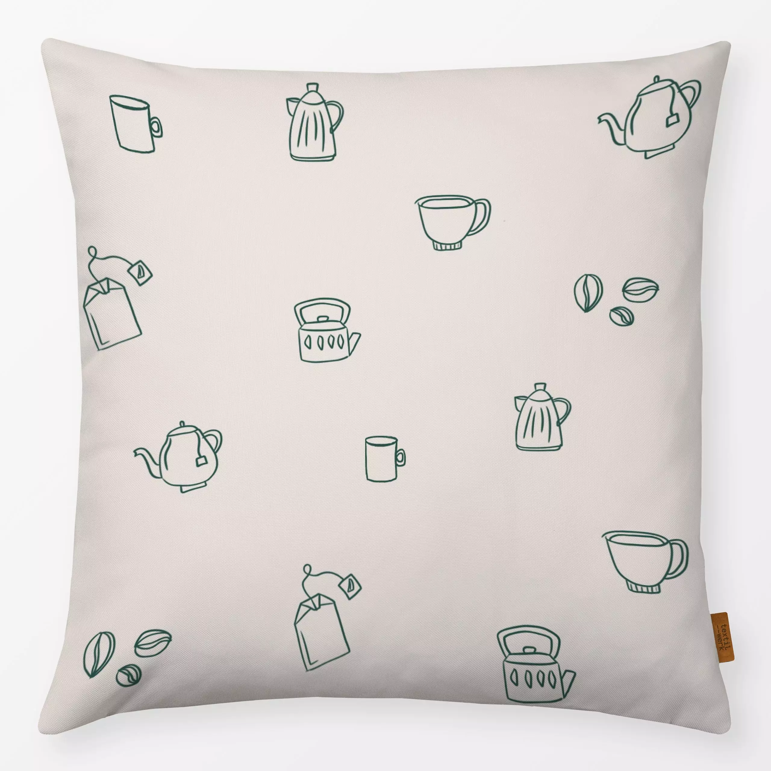 Kissen Kaffee Tee Muster Grün - Sprüche & Schriftzüge, Weihnachten, Anlässe - von „textilwerk"; Illustration, skandinavisch,...