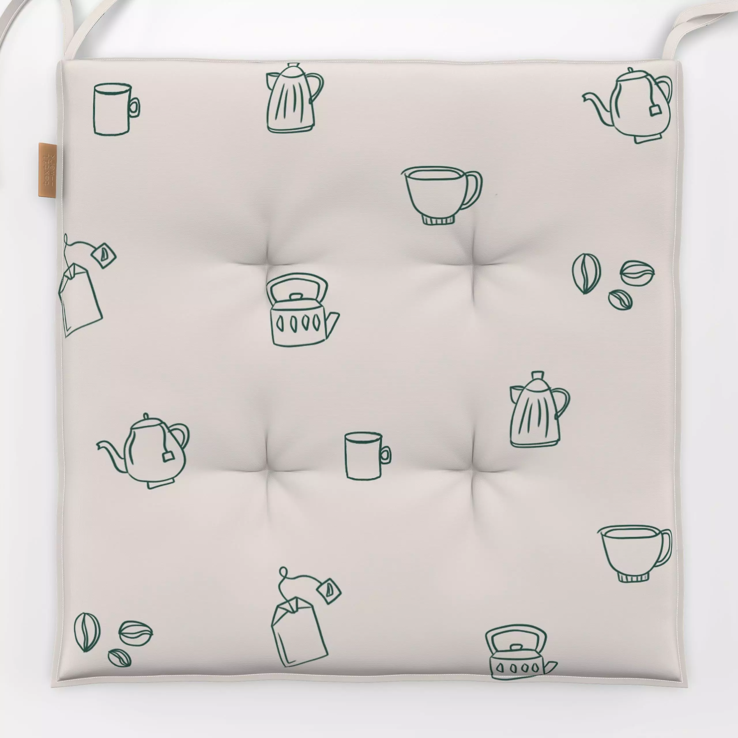 Sitzkissen Kaffee Tee Muster Grün - Sprüche & Schriftzüge, Weihnachten, Anlässe - von „textilwerk"; Illustration, skandinavi...