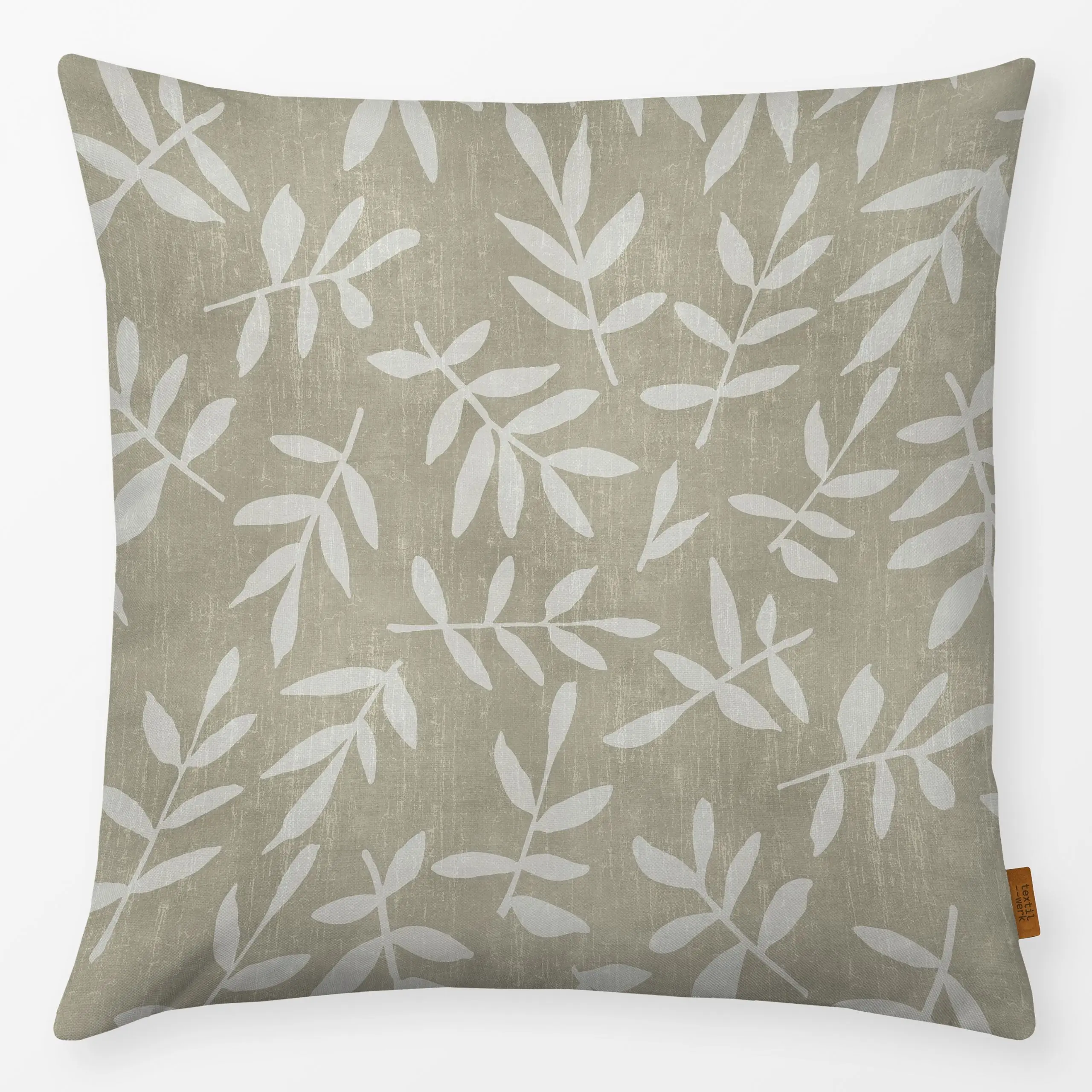 Kissen Leaf Pattern Olive Beige - Pflanzen & Botanik - von „Andrea Haase"; Natur, Blätter, Minimalismus, schlicht, warm, dez...