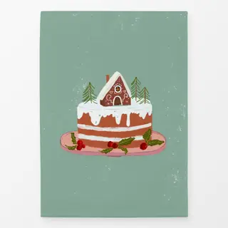 Geschirrtuch Weihnachtstorte Lebkuchenhaus