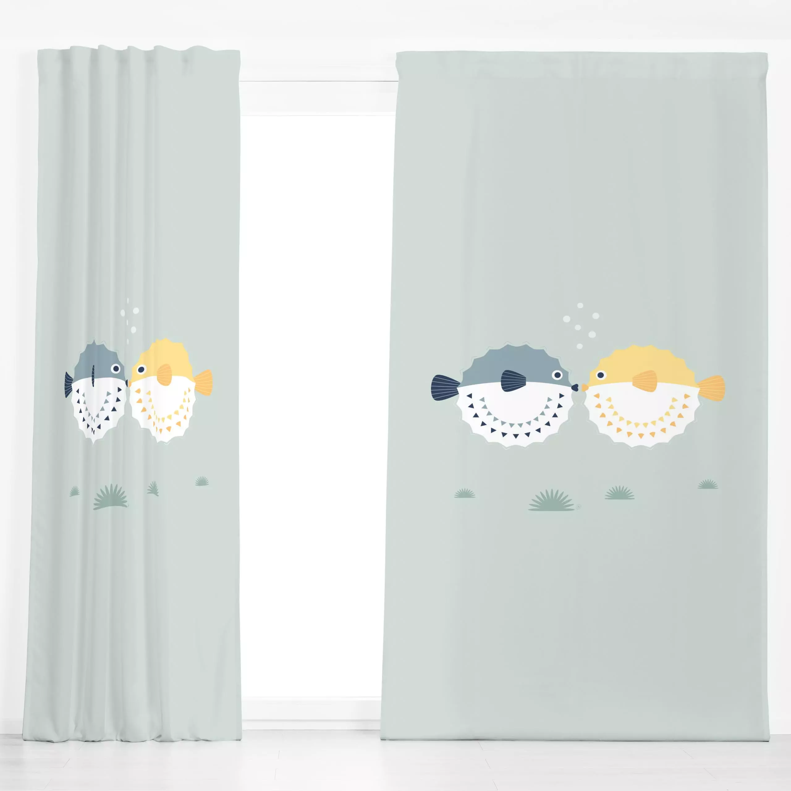 Dekovorhang Kugelfisch Küsse - Kinderzimmer & Motive für Kinder, Tiere - von „Carolin Vonhoff"; Kinder, Meer, Fische, niedli...