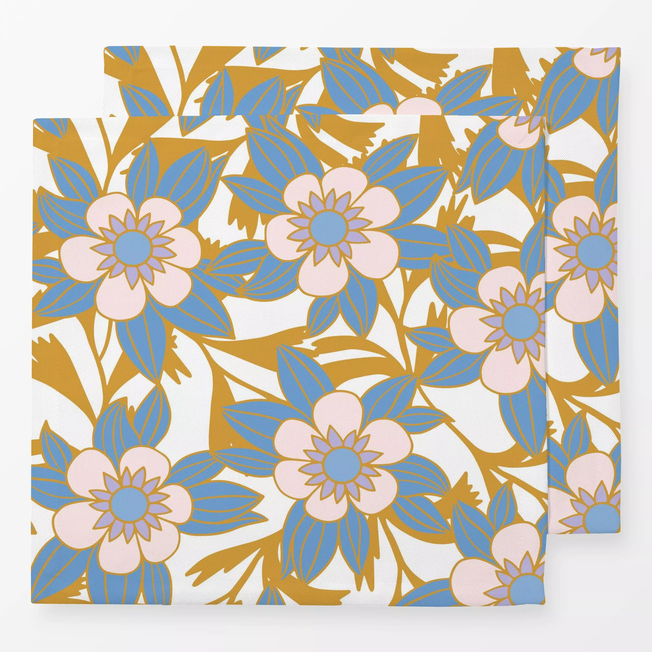Servietten Azure Retro Bloom - Blumen & Florales, Pflanzen & Botanik - von „Sara Maria"; boho, Blumen, Retro, pink, florale,...