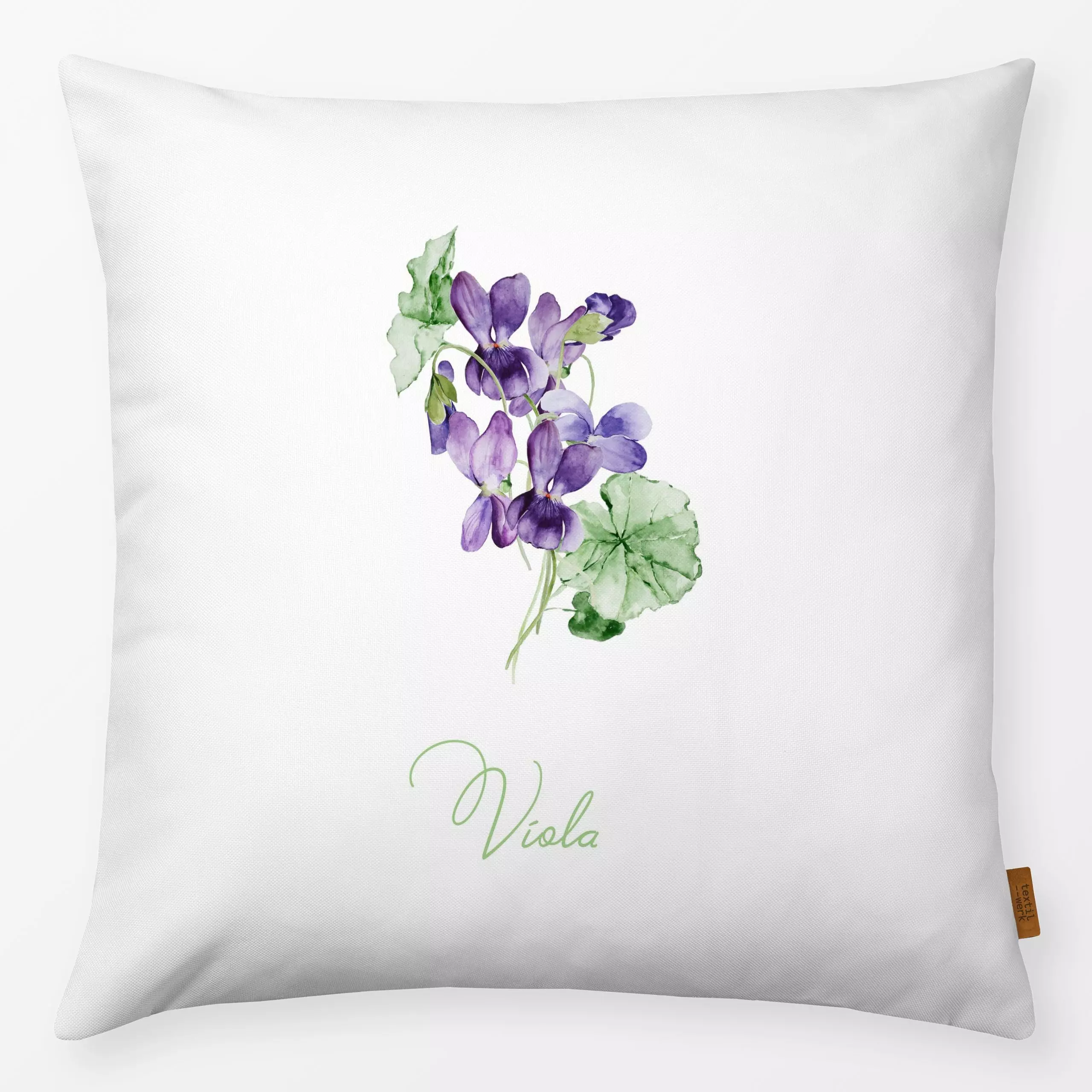 Kissen Veilchen - Blumen & Florales, Frühling, Sprüche & Schriftzüge - von „Uta Naumann"; Wasserfarben, Natur, Blumen, Garte...