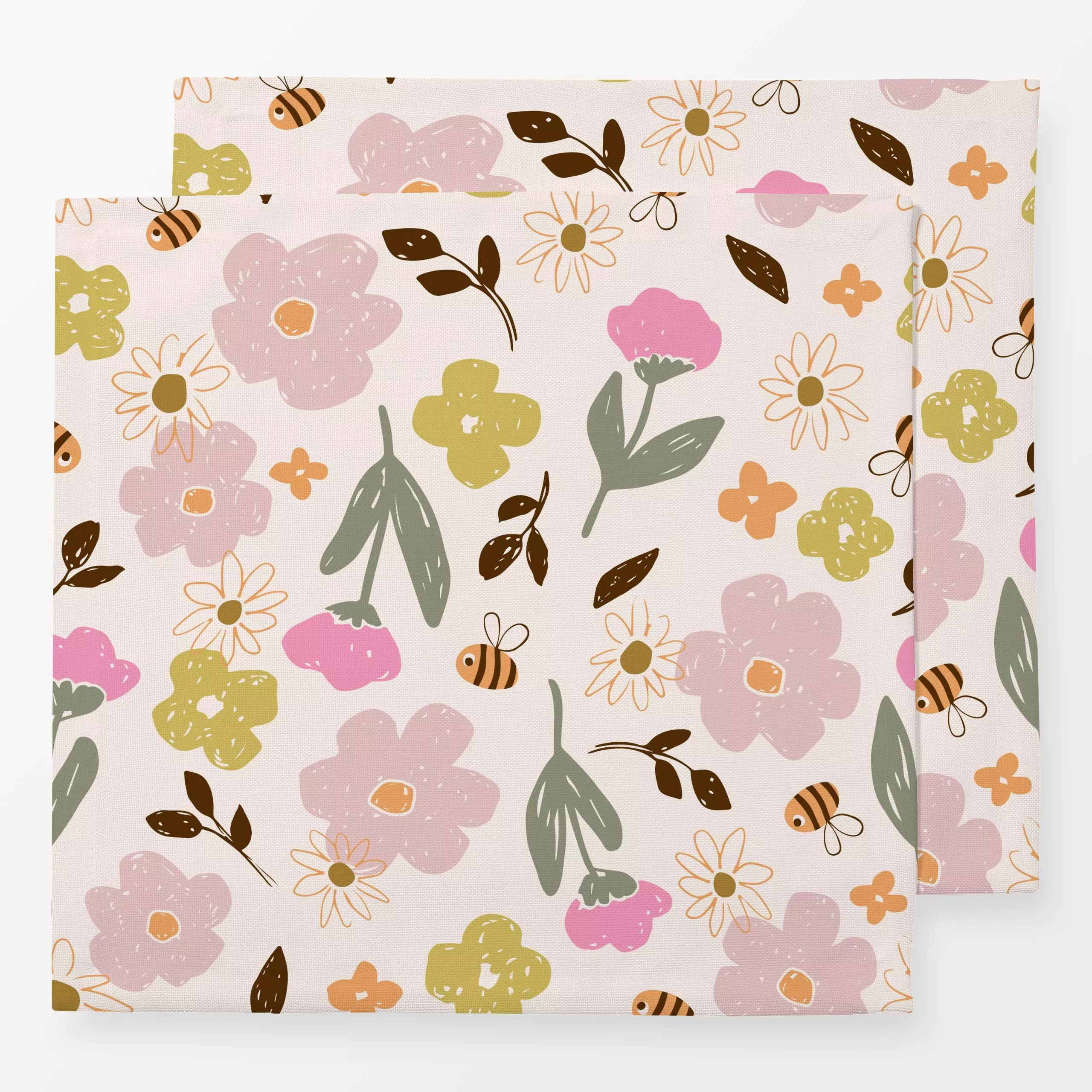 Servietten Bees And Blooms green pink - Kinderzimmer & Motive für Kinder, Symbole & Muster - von „Kathrin Woo"; Kinder, mode...