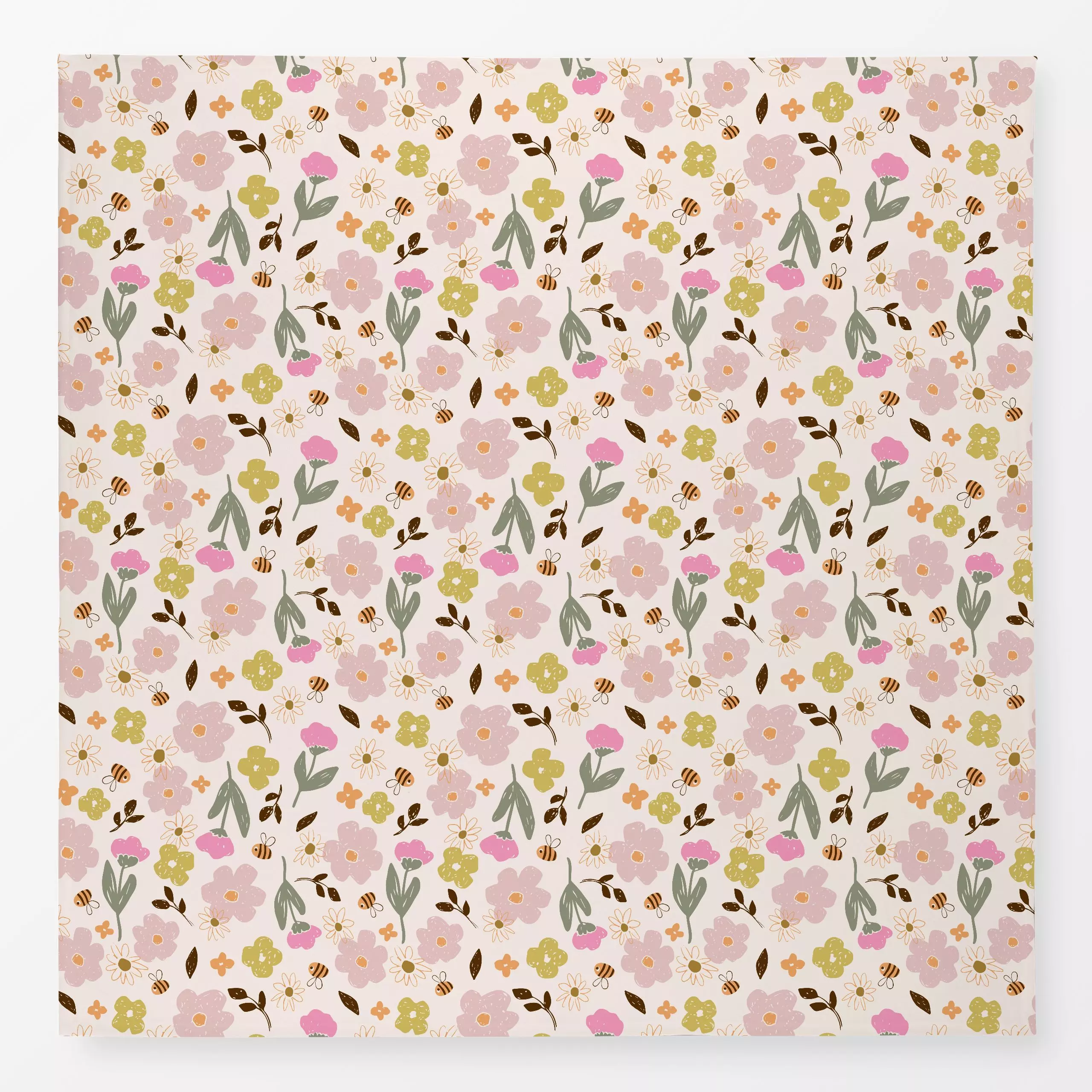 Tischdecke Bees And Blooms green pink - Kinderzimmer & Motive für Kinder, Symbole & Muster - von „Kathrin Woo"; Kinder, mode...