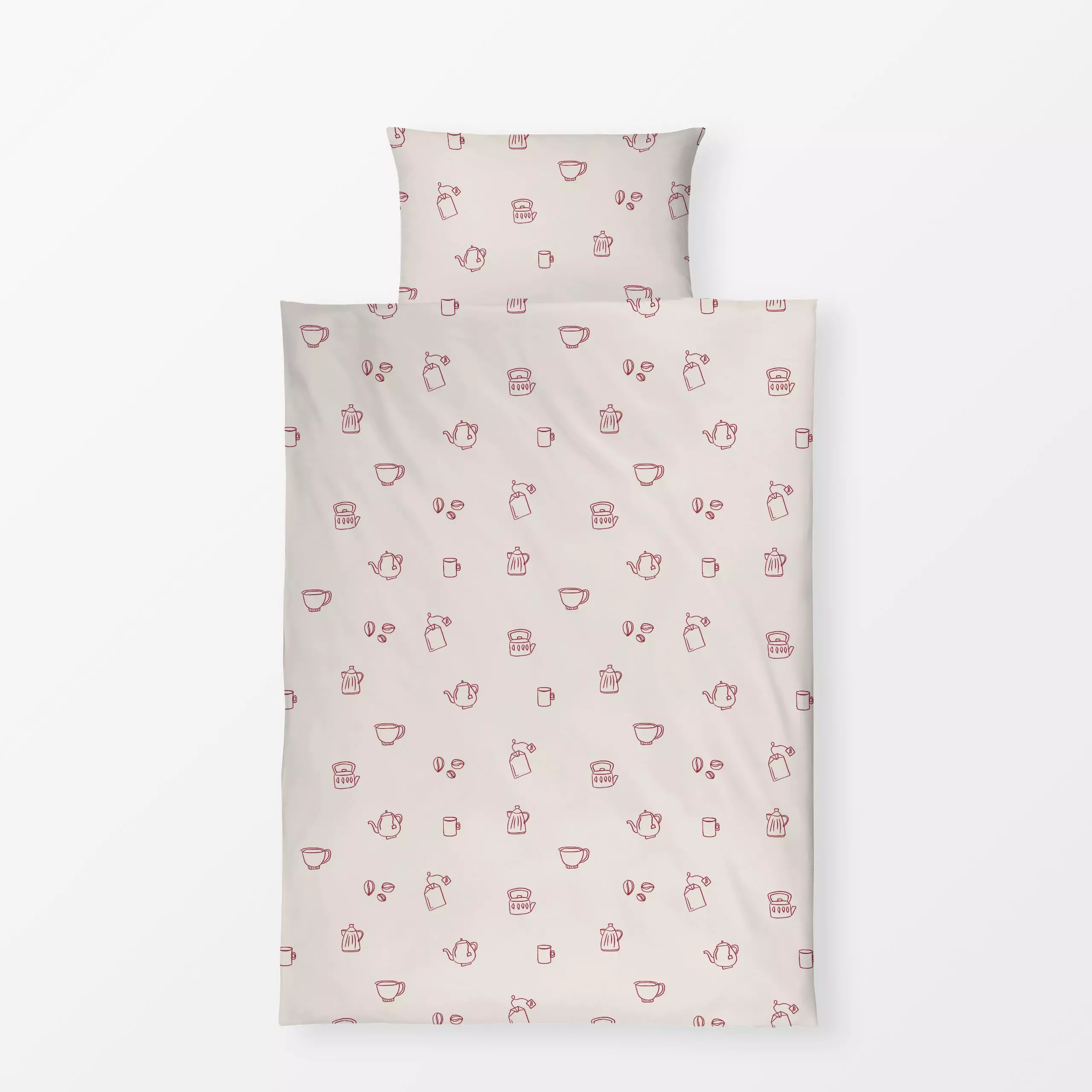 Bettwäsche Kaffee Tee Muster Dunkelrot - Sprüche & Schriftzüge, Weihnachten, Anlässe - von „textilwerk"; Illustration, skand...