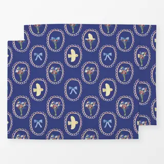Tischset Midsummer Blumen Schleife blau