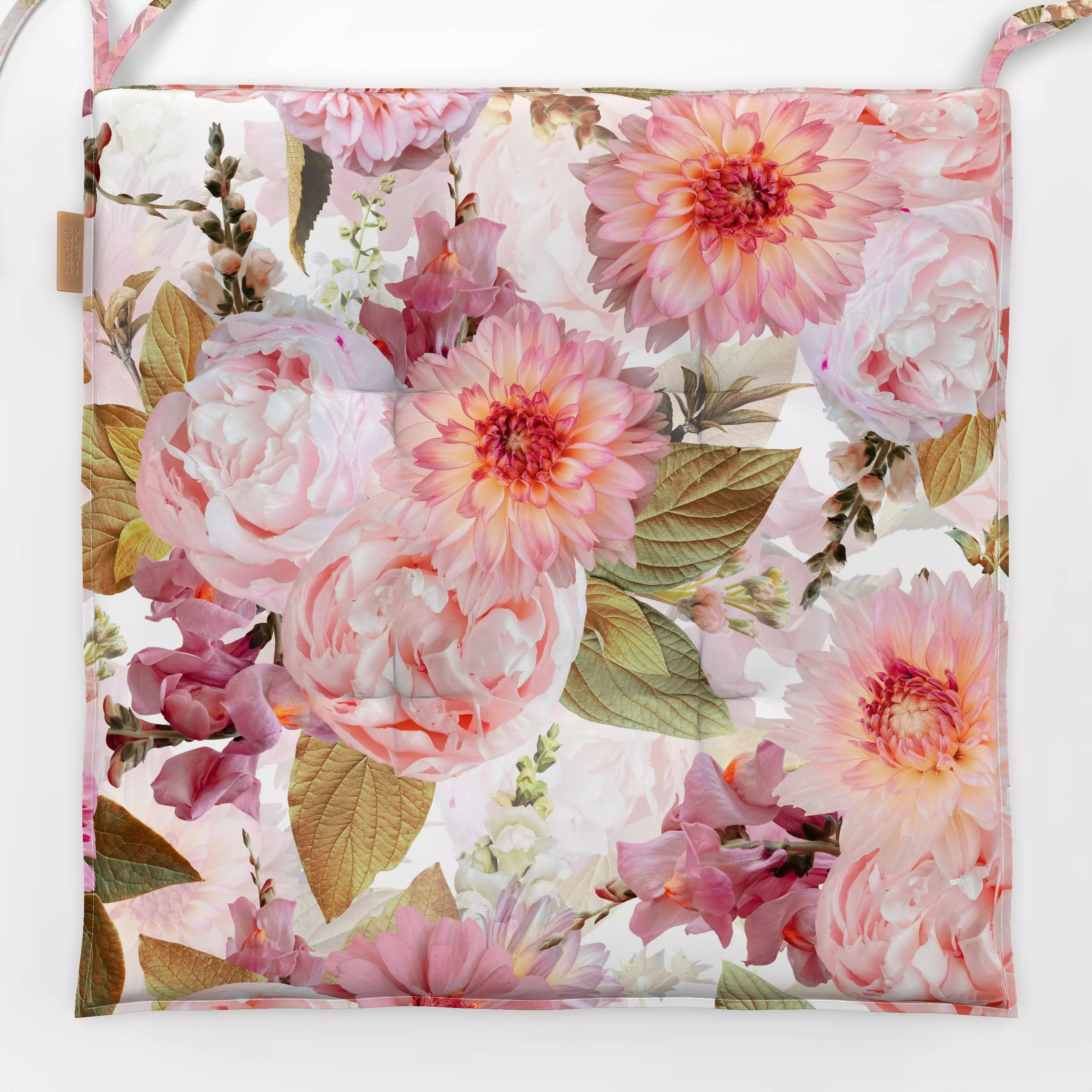 Sitzkissen Rose und Gold Frühlingsblüten - Blumen & Florales, Pflanzen & Botanik - von „Uta Naumann"; Blumen, Rosen, Pfingst...