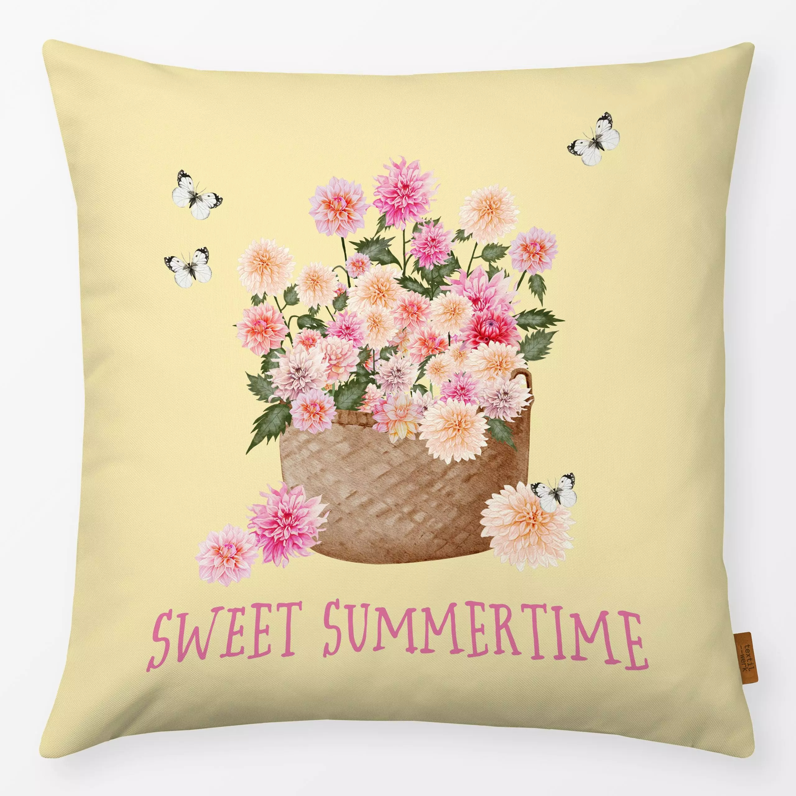 Kissen Cottage Summer Blumenkorb - Blumen & Florales, Sommer, Sprüche & Schriftzüge - von „Monika Strigel"; Blumen, Schmette...