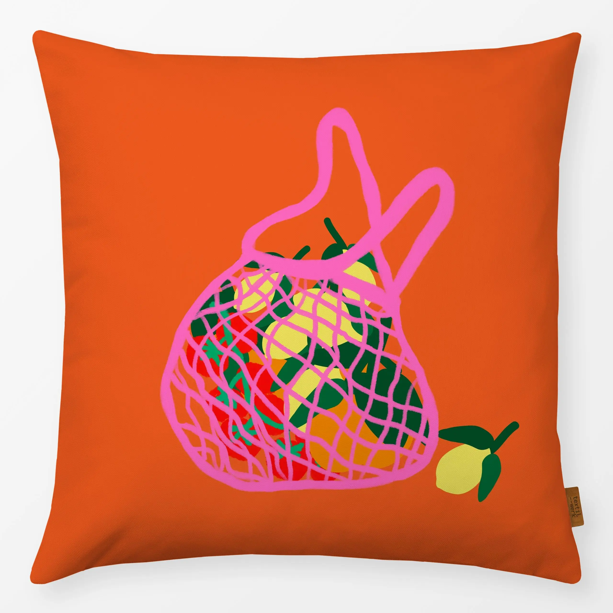 Kissen Einkaufsnetz Früchte Orange - Sommer, Früchte - von „Alisa Knöß"; Früchte, pink, geschenkidee, Italien, Gartendeko, o...