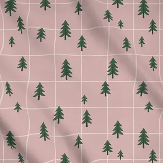 Meterware Bäume rosa Karo