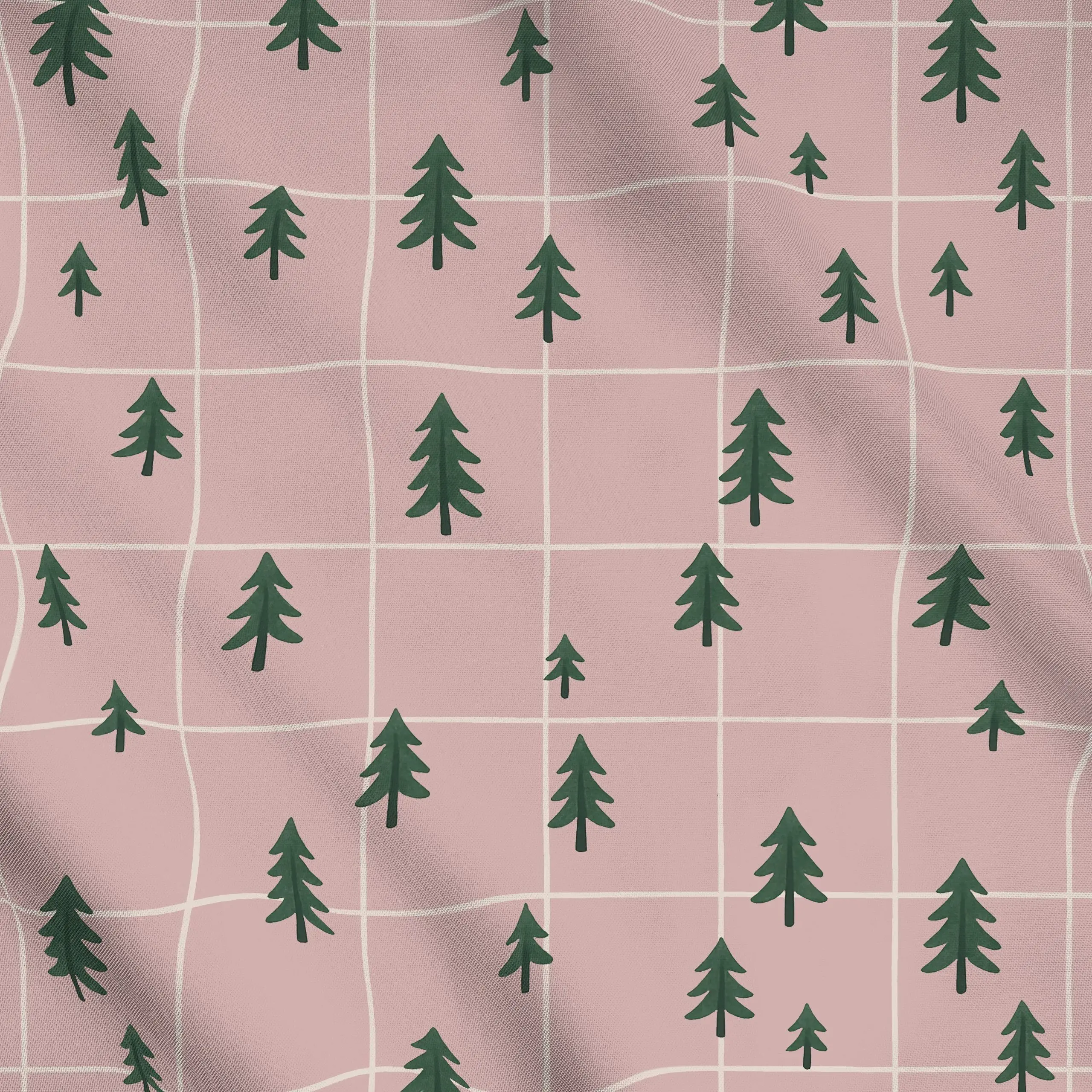 Meterware Bäume rosa Karo - Weihnachten, Symbole & Muster - von „Studio Kesse"; rosa, altrosa, Weihnachtsbaum, Weihnachten, ...