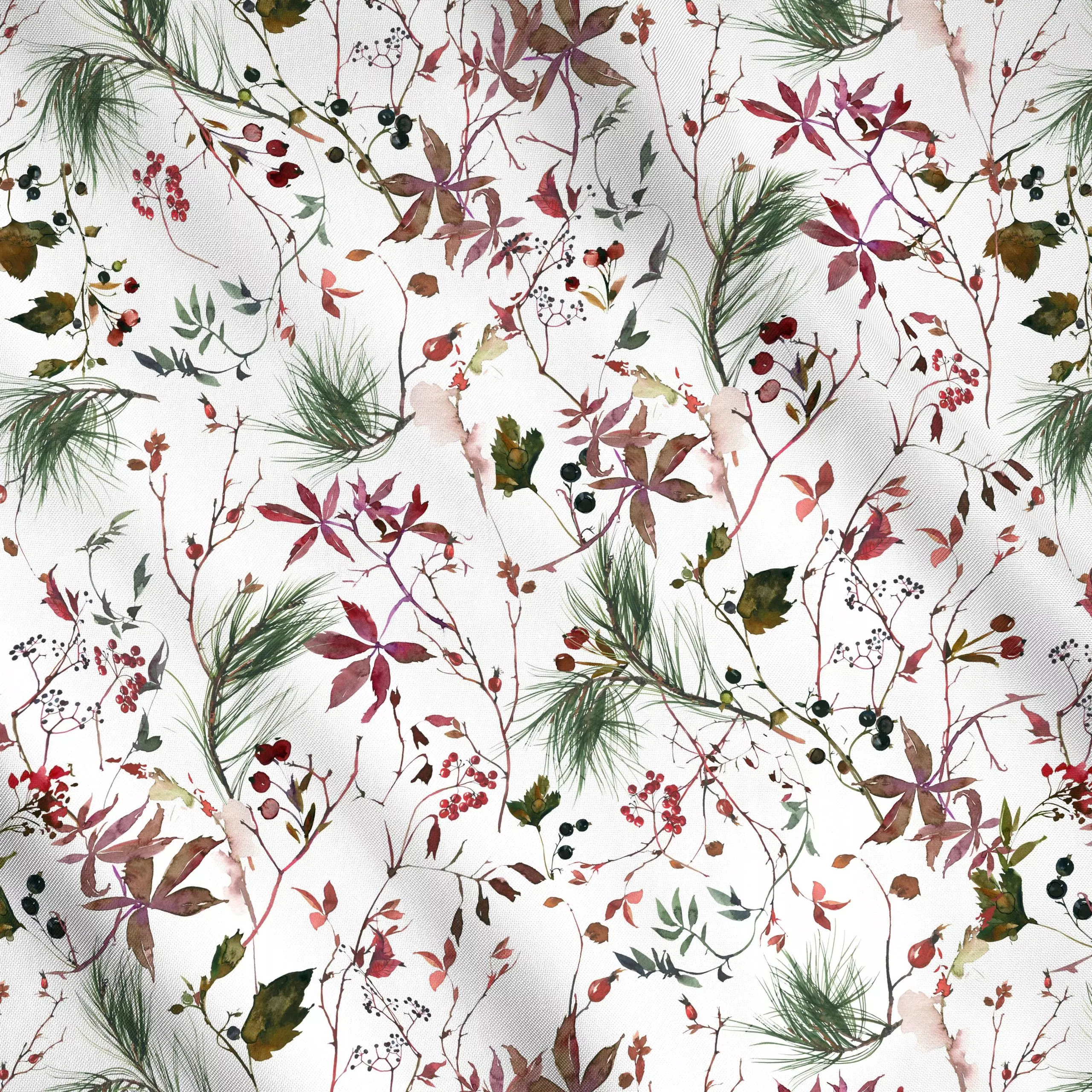 Meterware Herbststimmung weiß - Blumen & Florales, Pflanzen & Botanik - von „Uta Naumann"; skandinavisch, Blätter, Zweige, B...