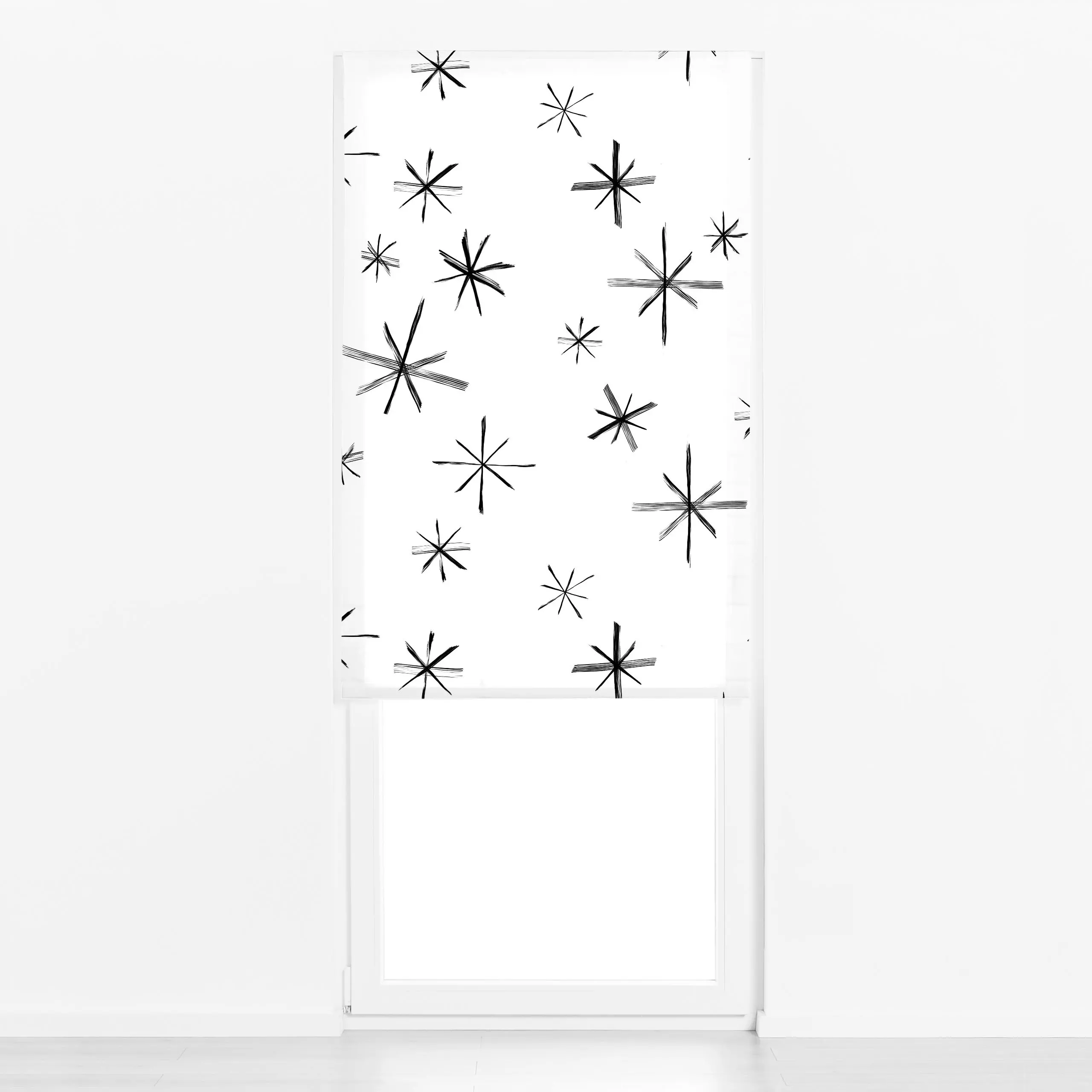 Raffrollo Schneeflocken - Weihnachten - von „Lena Lackmann"; Muster, schwarz, Schneeflocken, Weihnachten, Schnee, Weiss, chr...