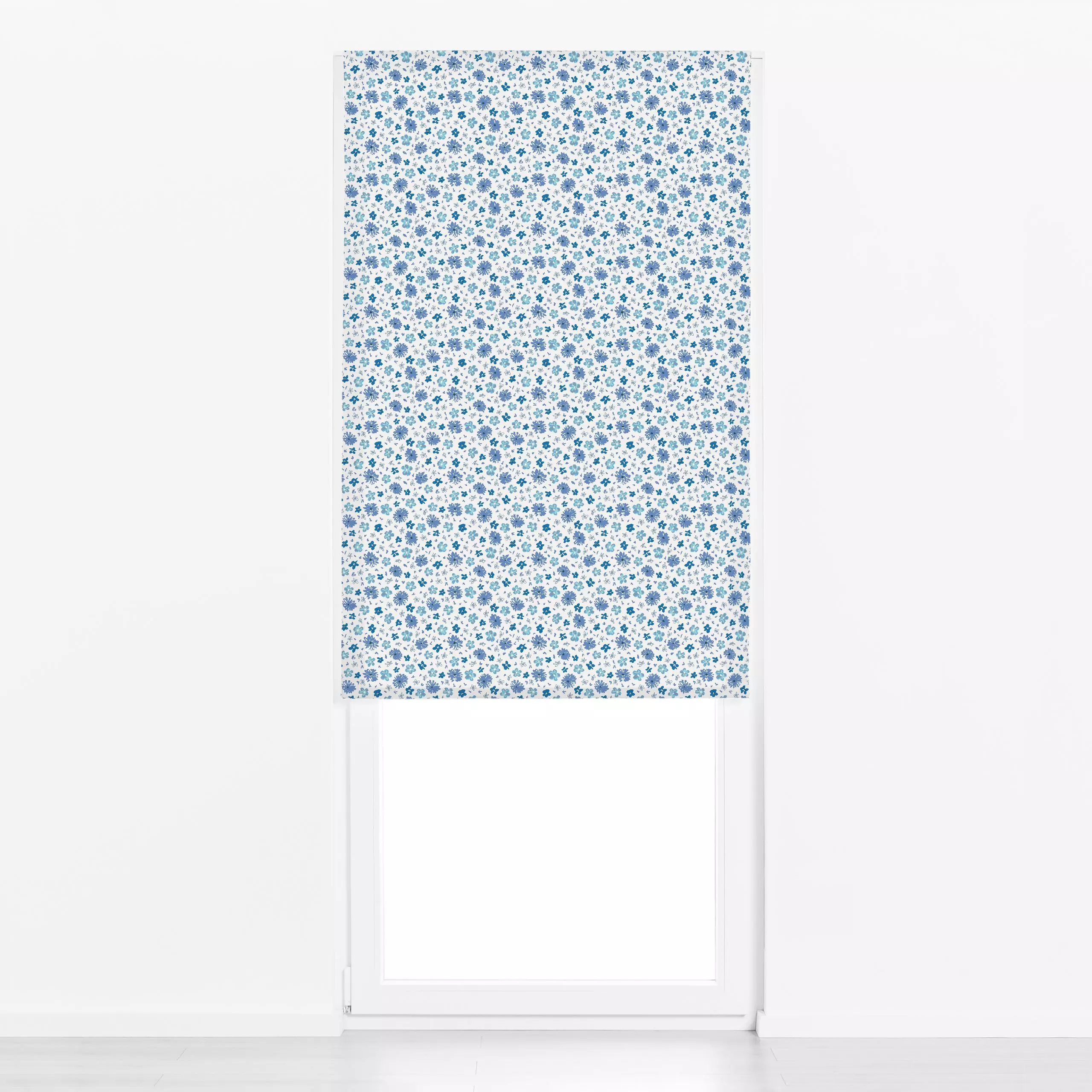 Raffrollo Blumen abstrakt blau - Symbole & Muster - von „Kathrin Woo"; Muster, kleingemustert, verspielt, floral, blau, Blum...