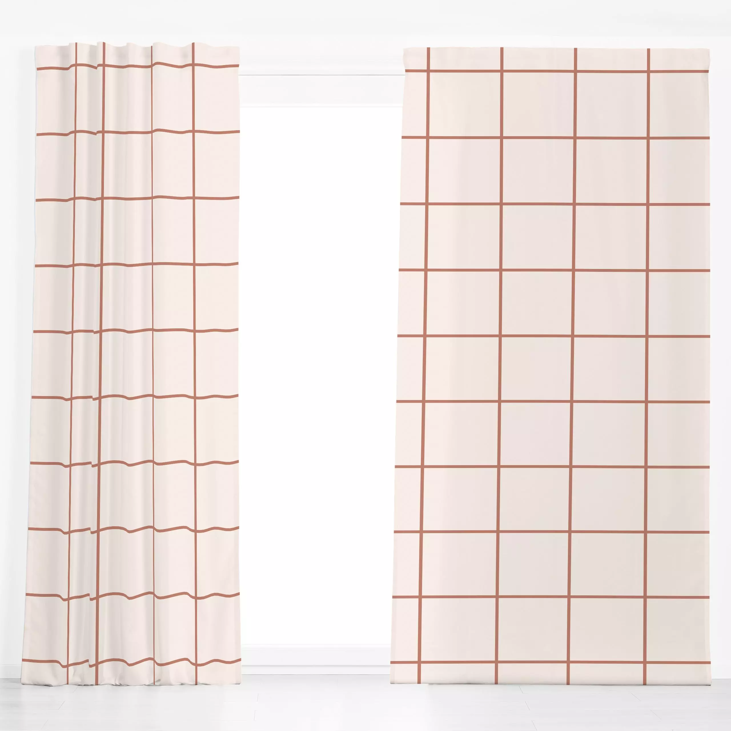 Dekovorhang Blush Teracotta Karo - Sommer, Symbole & Muster - von „Uta Naumann"; boho, beige, grid, Karo, minimalistisch, ka...