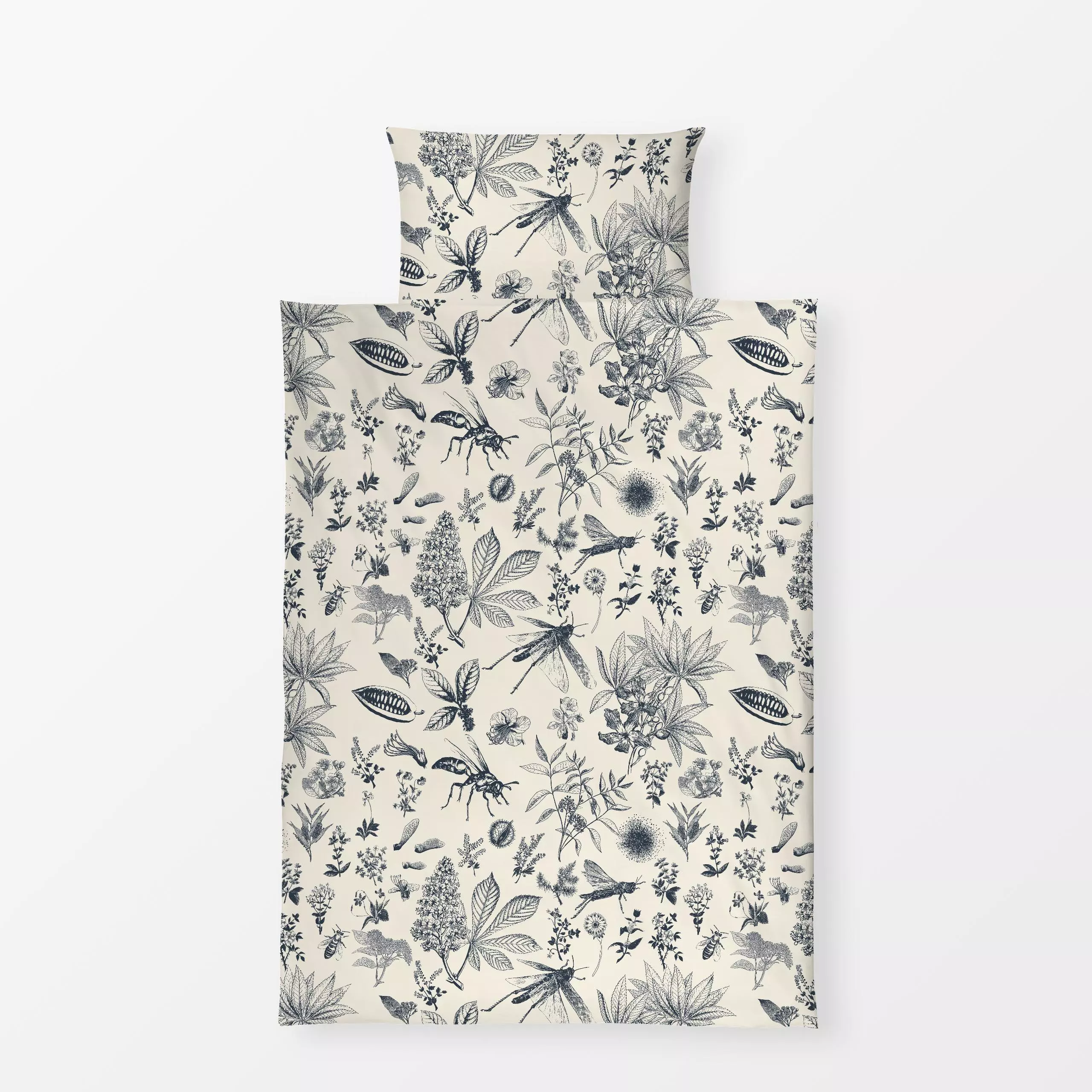 Bettwäsche Insect Garden midnight - Tiere, Pflanzen & Botanik - von „Julia Schumacher“; Retro, Pusteblume, vintage, Bienen, ...