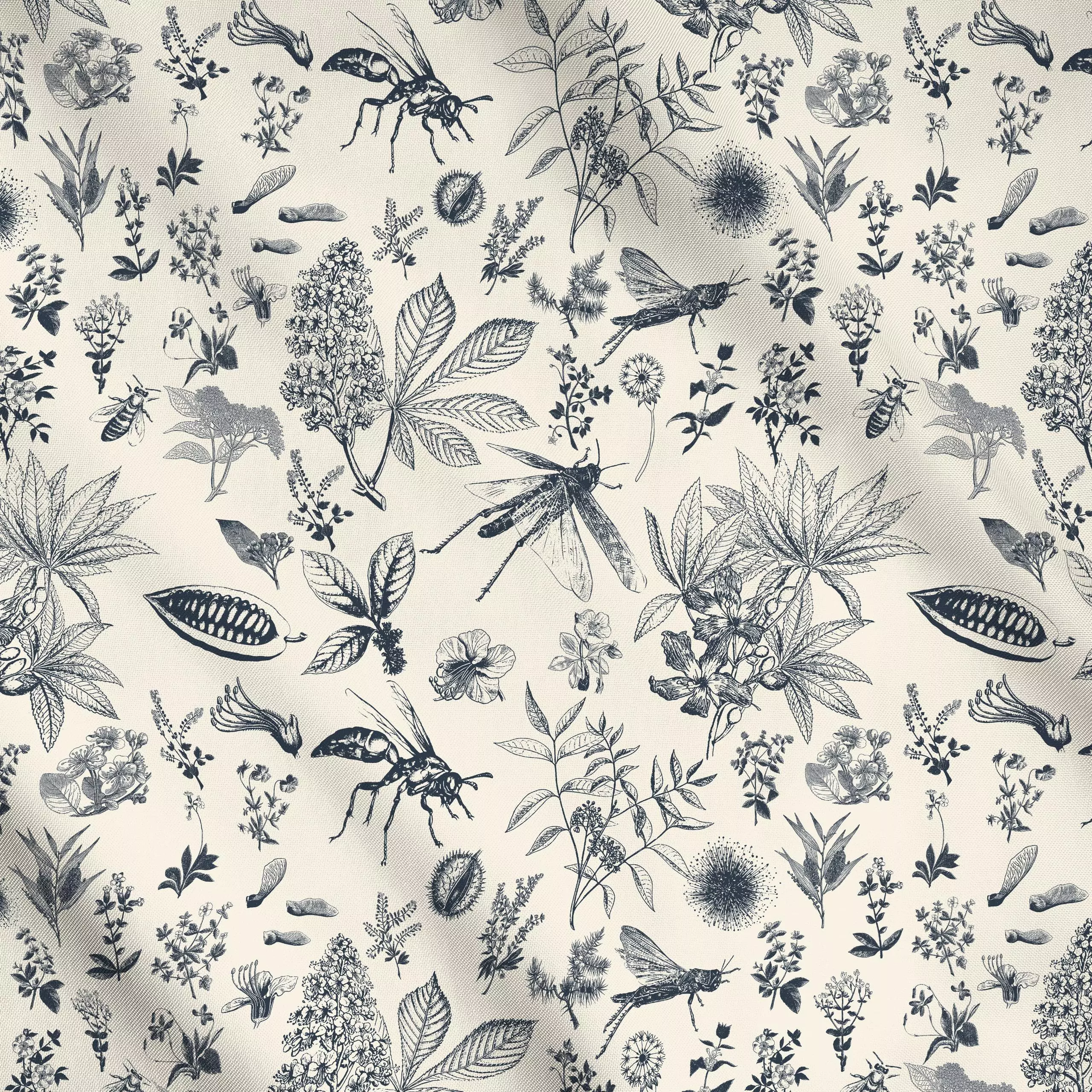 Meterware Insect Garden midnight - Tiere, Pflanzen & Botanik - von „Julia Schumacher“; Retro, Pusteblume, vintage, Bienen, k...