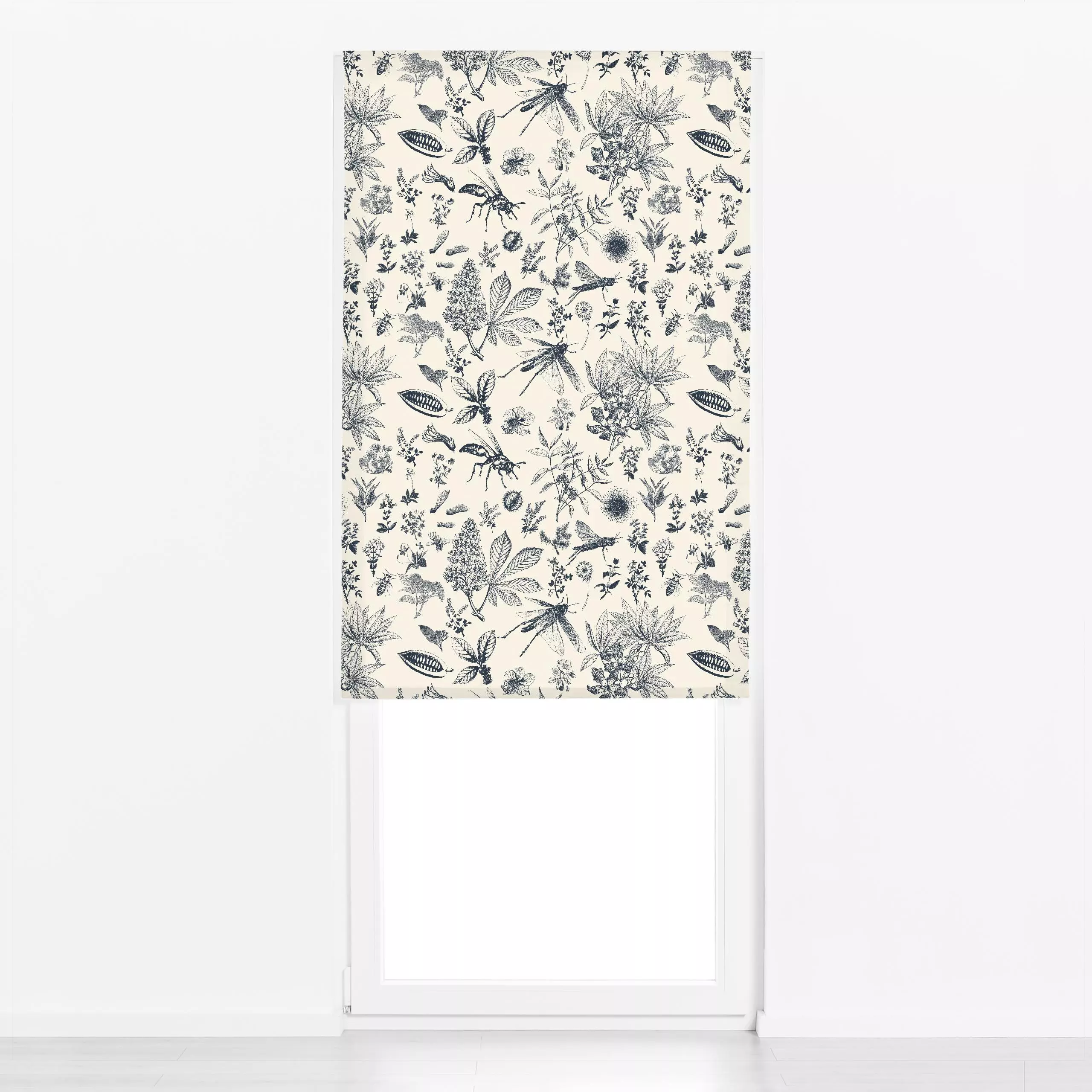 Raffrollo Insect Garden midnight - Tiere, Pflanzen & Botanik - von „Julia Schumacher“; Retro, Pusteblume, vintage, Bienen, k...