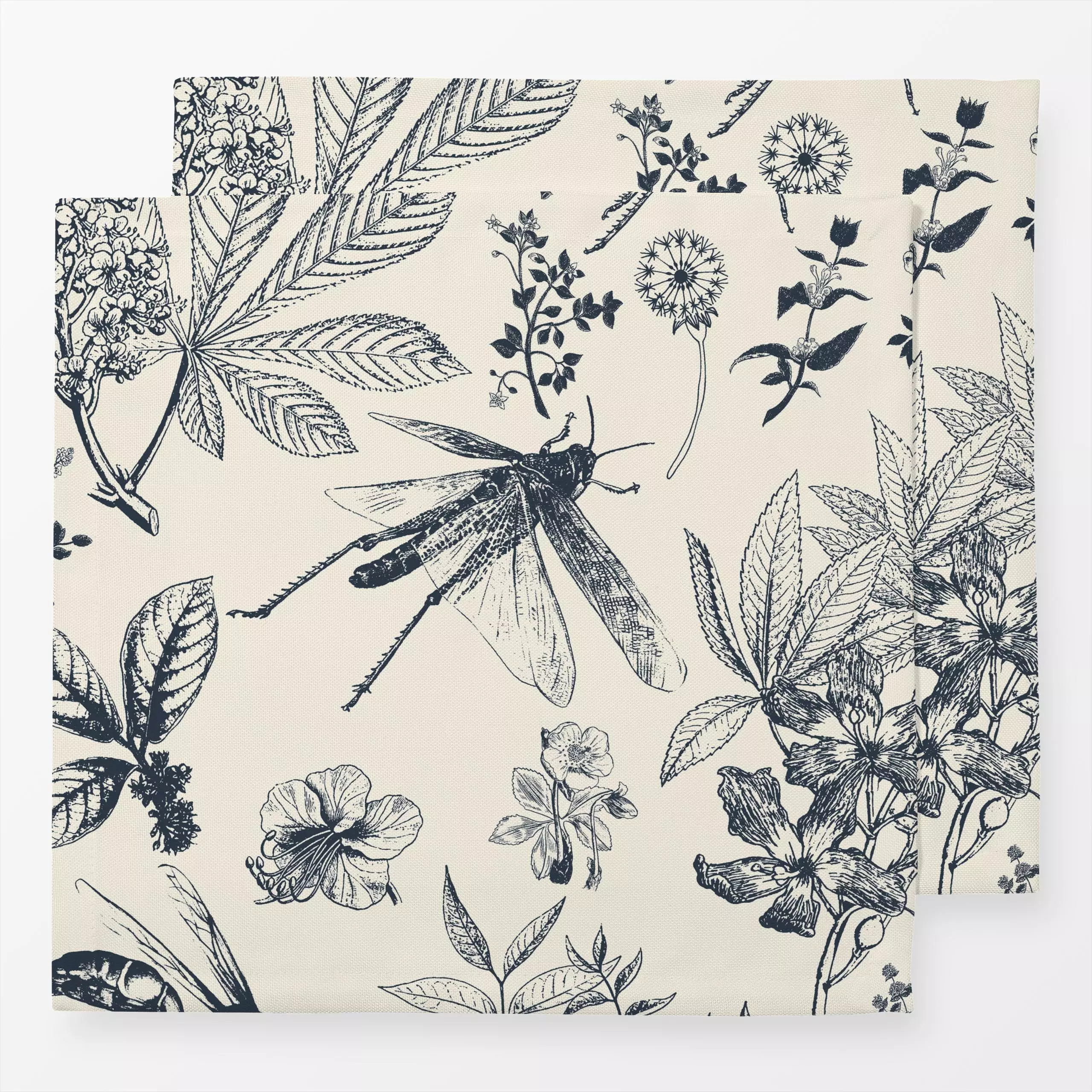 Servietten Insect Garden midnight - Tiere, Pflanzen & Botanik - von „Julia Schumacher“; Retro, Pusteblume, vintage, Bienen, ...