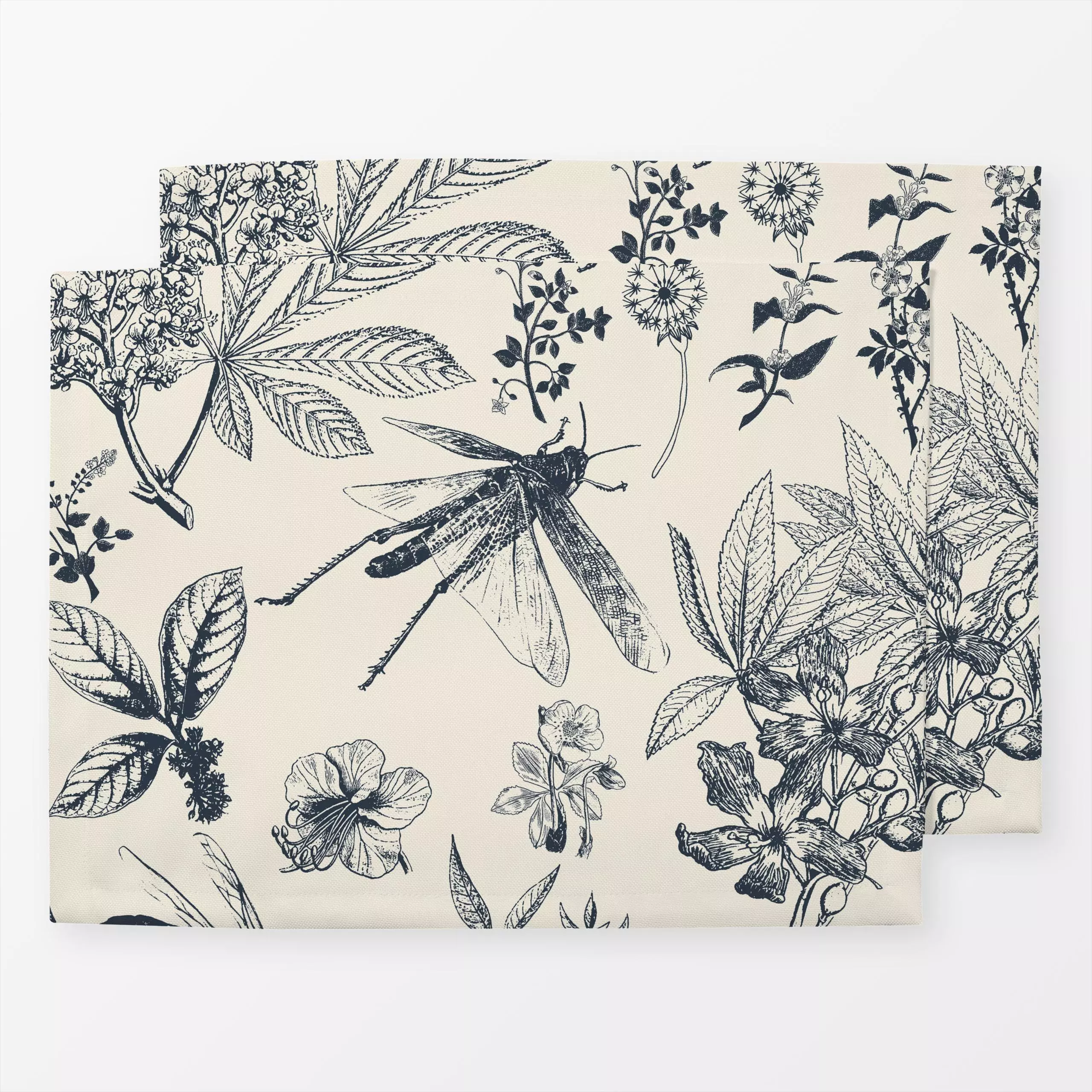 Tischset Insect Garden midnight - Tiere, Pflanzen & Botanik - von „Julia Schumacher“; Retro, Pusteblume, vintage, Bienen, ka...