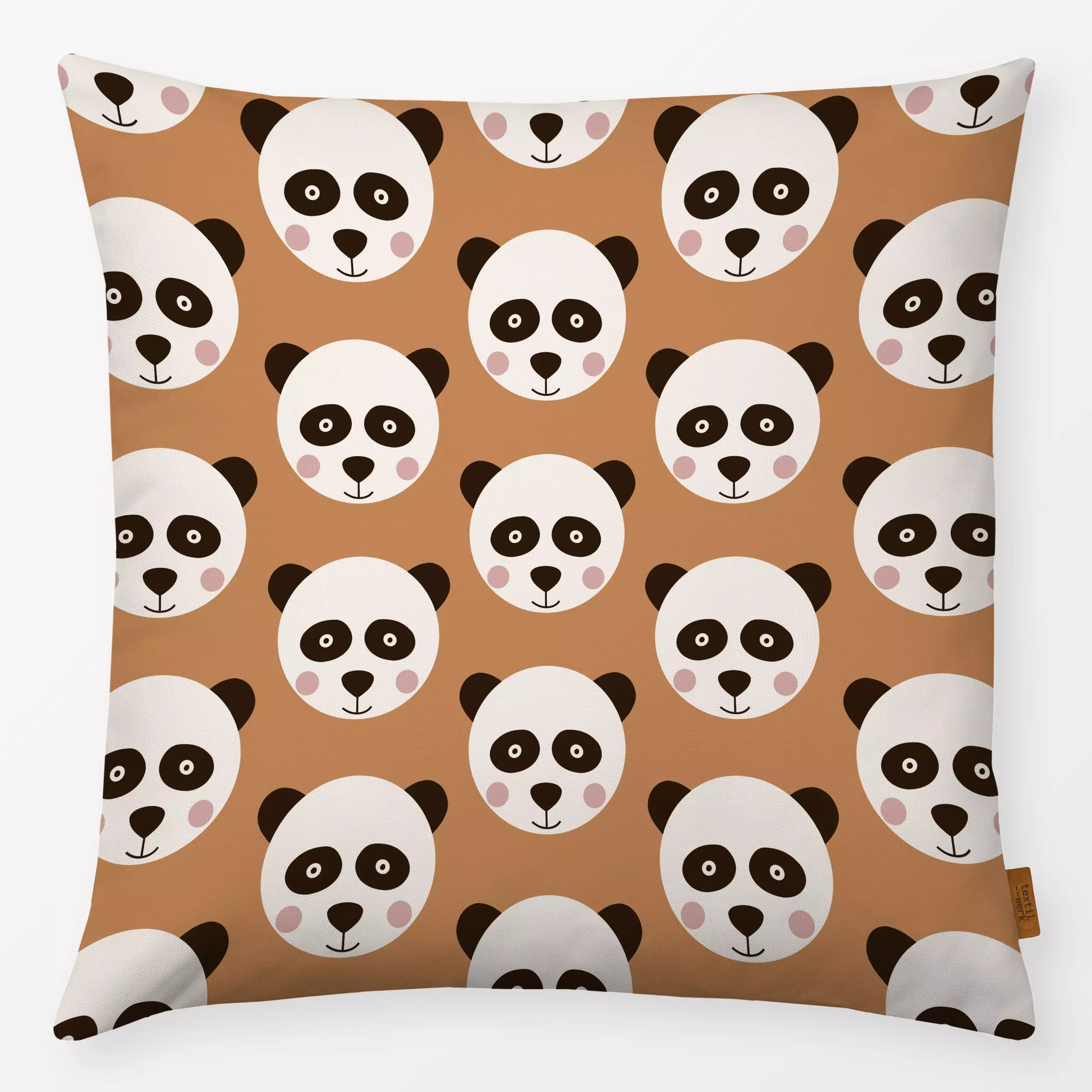 Kissen Panda braun Muster Wendekissen - Kinderzimmer & Motive für Kinder, Tiere, Symbole & Muster - von „Kathrin Woo"; boho,...