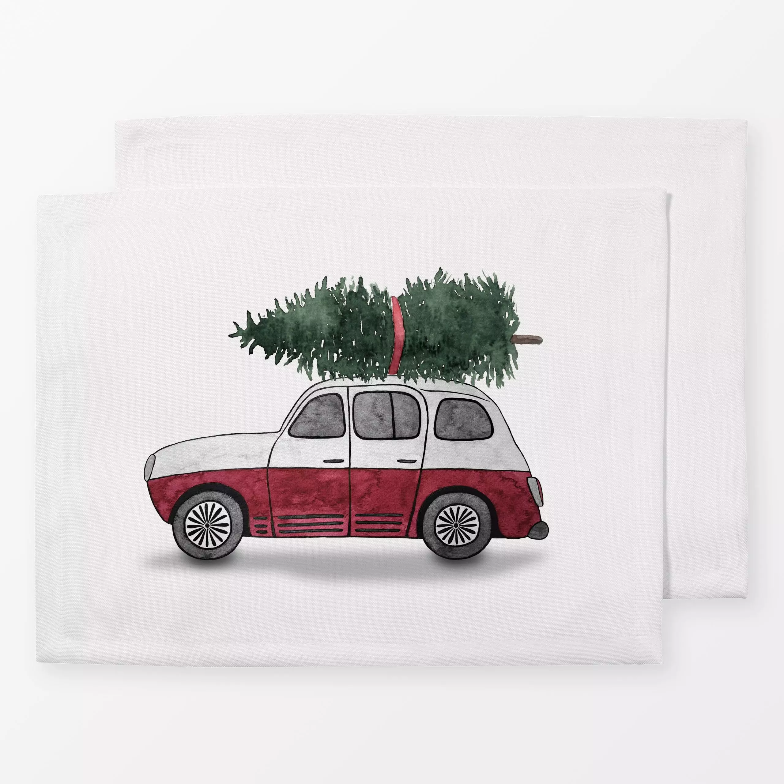 Tischset Weihnachtsauto mit Tanne rot - Weihnachten, Winter, Anlässe - von „Karen Menzenbach"; Tanne, Tannenbaum, Weihnachts...
