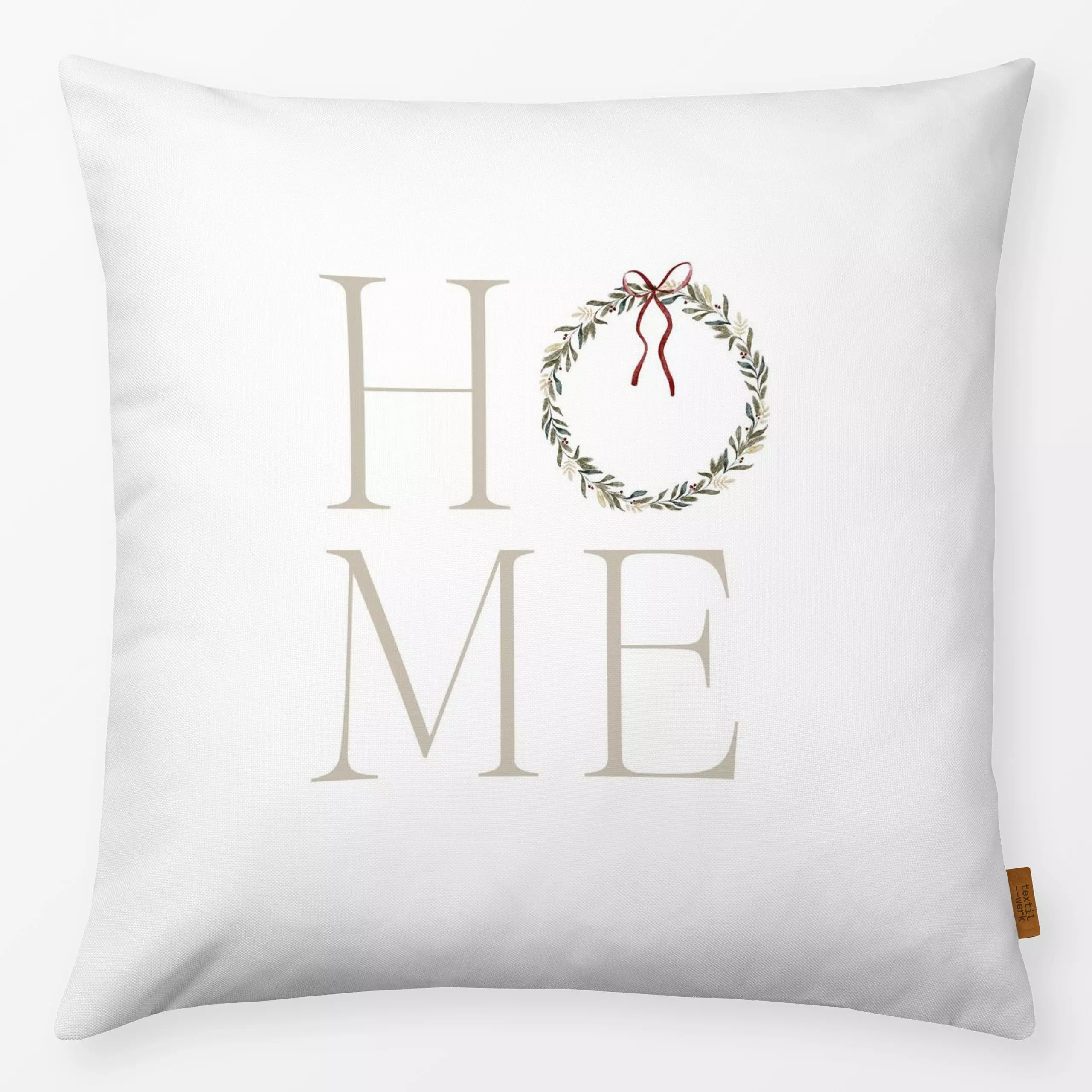 Kissen Classic christmas home beige - Weihnachten - von „youdiful"; Home, Merry Christmas, Weihnachten, weihnachtskranz, hom...
