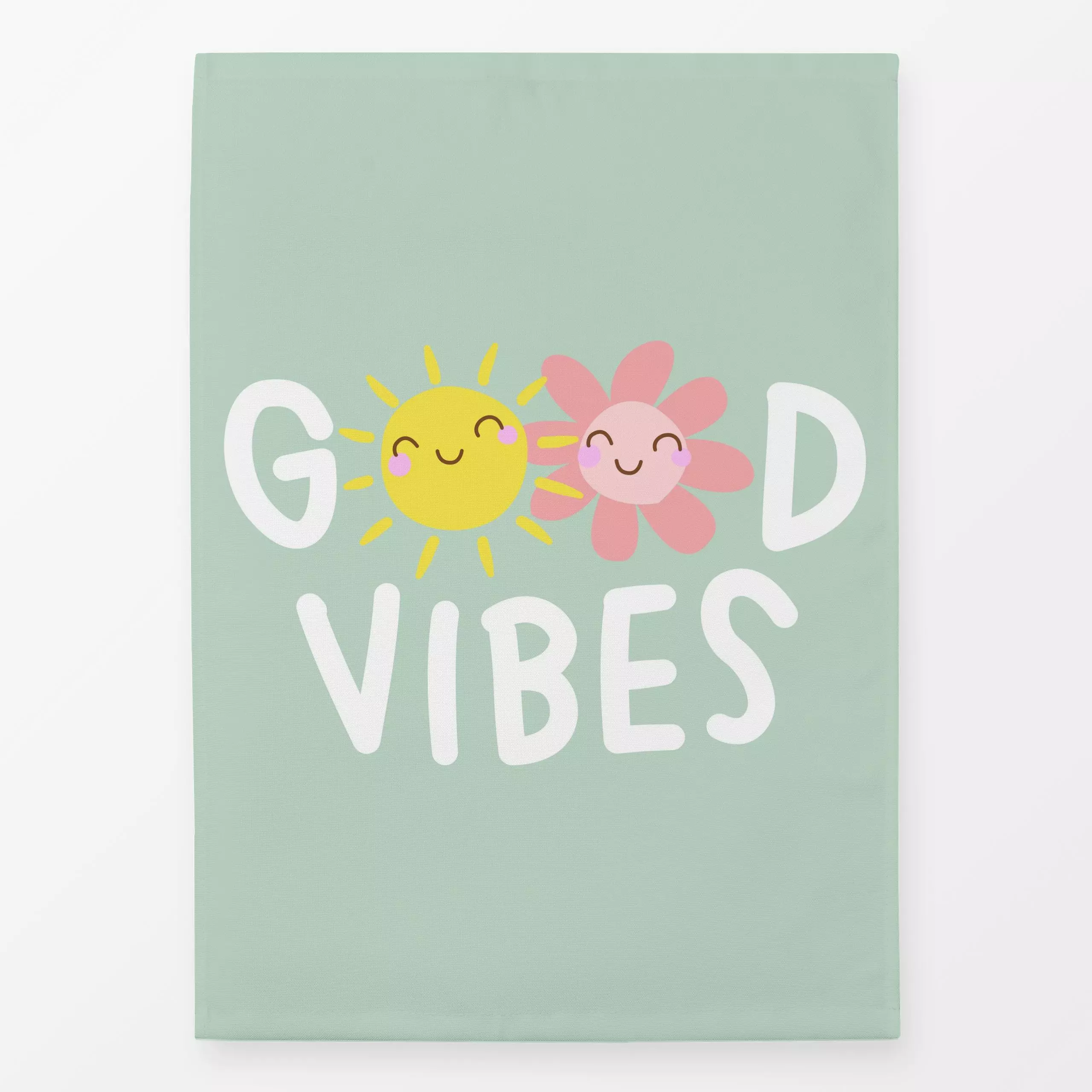 Geschirrtücher Good vibes - mint - Sommer, Sprüche & Schriftzüge - von „Heyduda"; Blumen, Sonne, Sommer, floral, typografie,...