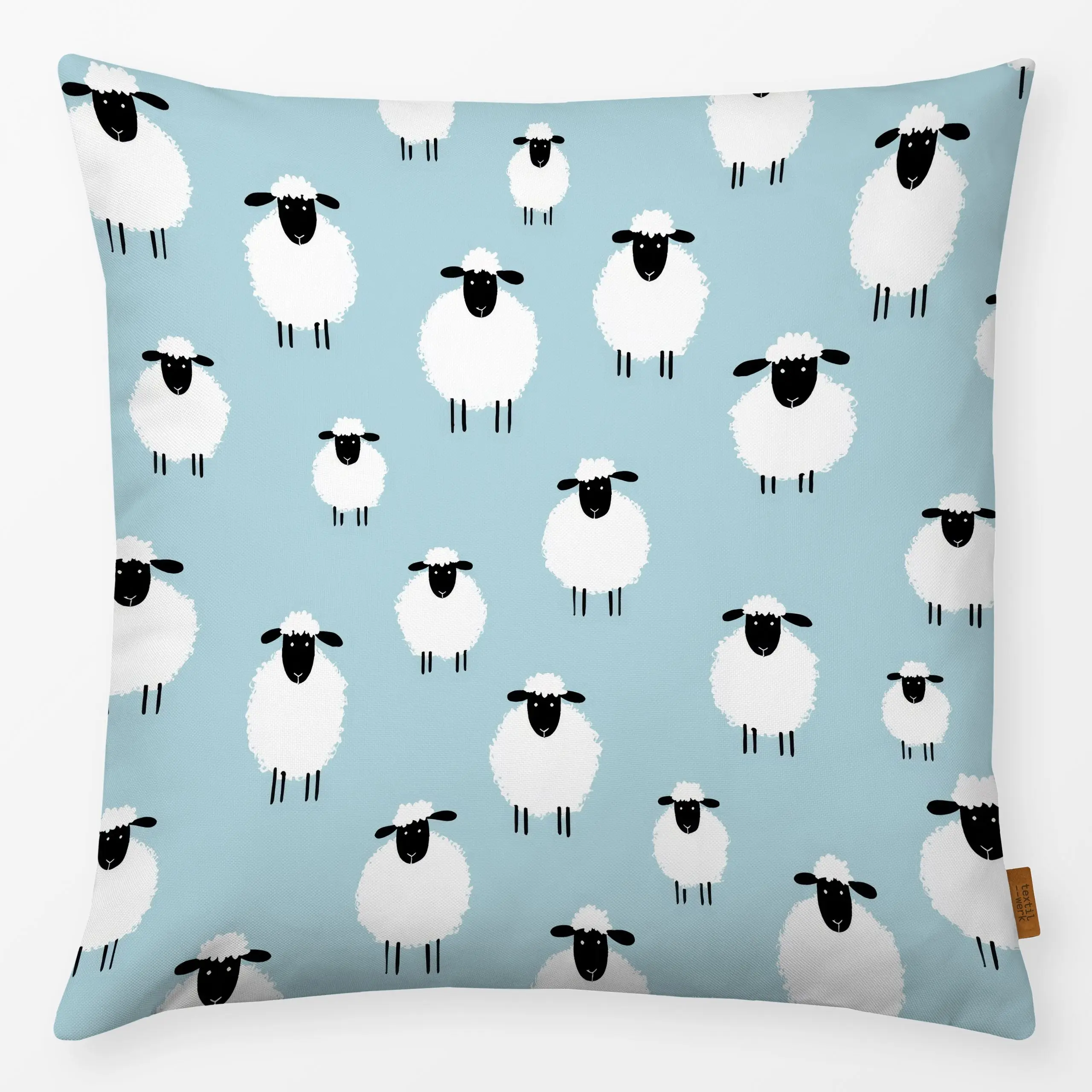 Kissen Schafherde - blau - Frühling, Tiere - von „Uta Naumann"; Muster, Natur, niedlich, Kinderzimmer, Ostern, klassisch, Fr...