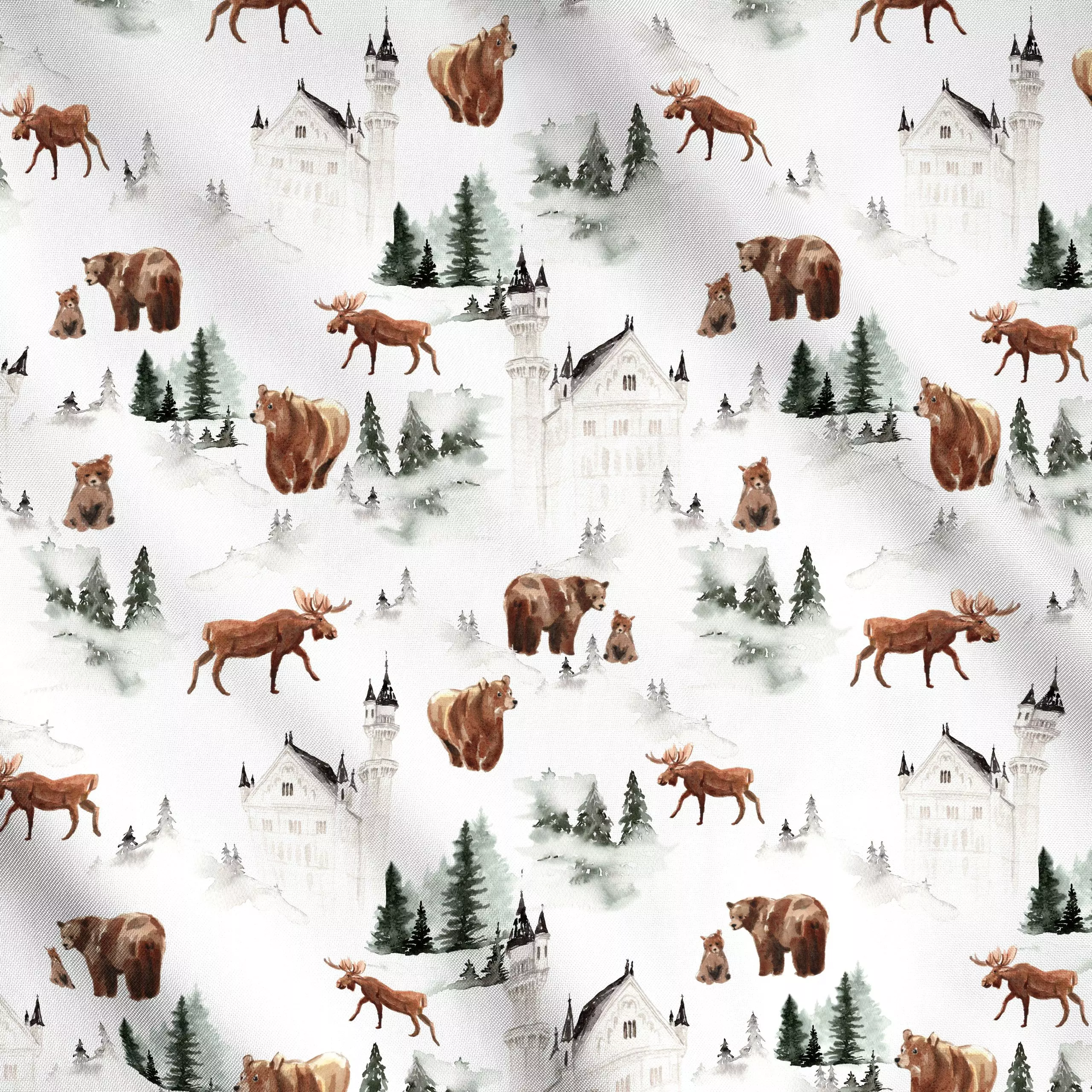 Meterware Winterweiße Weihnacht Wald 2 - Tiere, Weihnachten, Winter - von „Uta Naumann"; Muster, Wasserfarben, Wald, Wildtie...