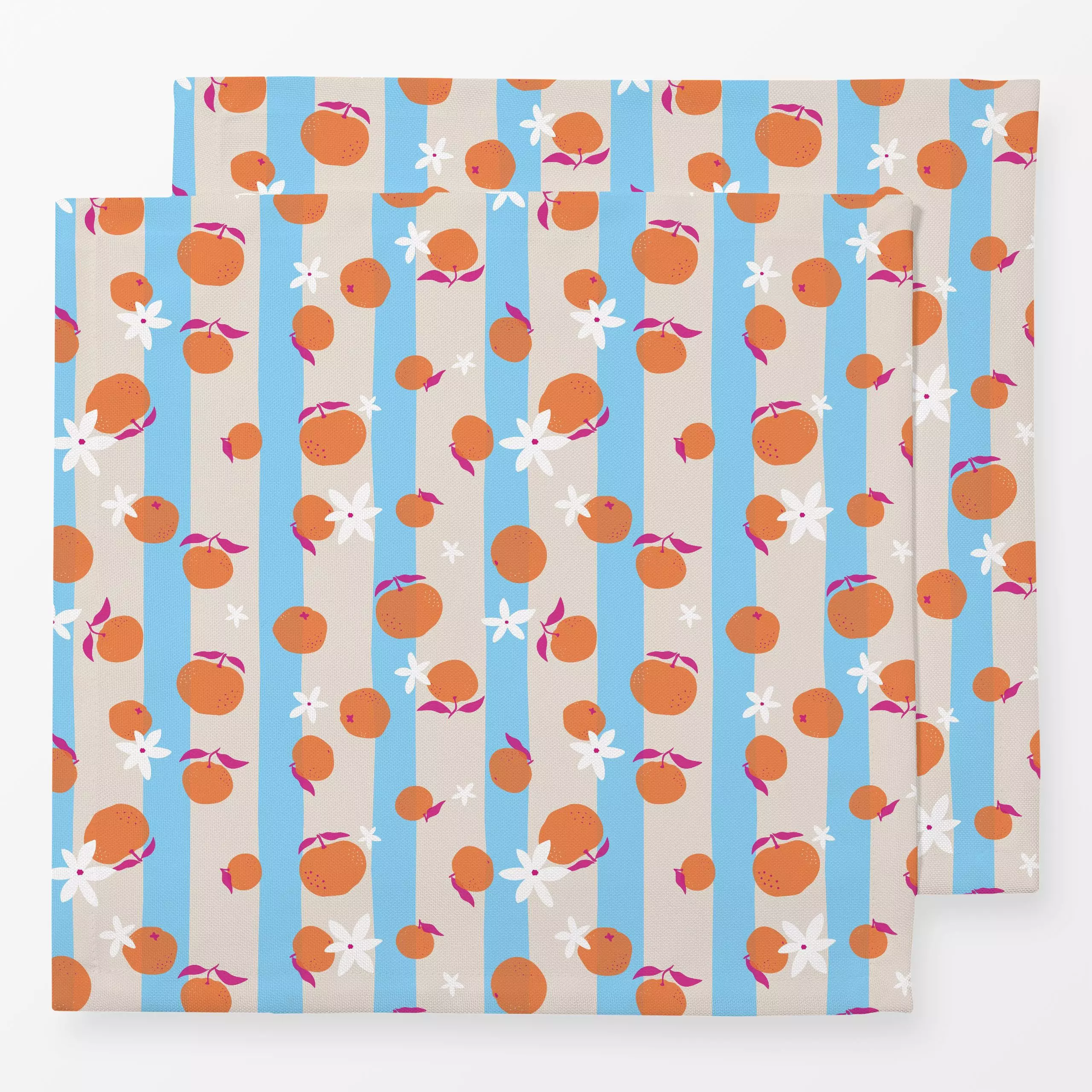Servietten Orangen Blüten gestreift - Sommer, Symbole & Muster, Früchte - von „Carolin Vonhoff"; Obst, Blüten, Orange, Früch...