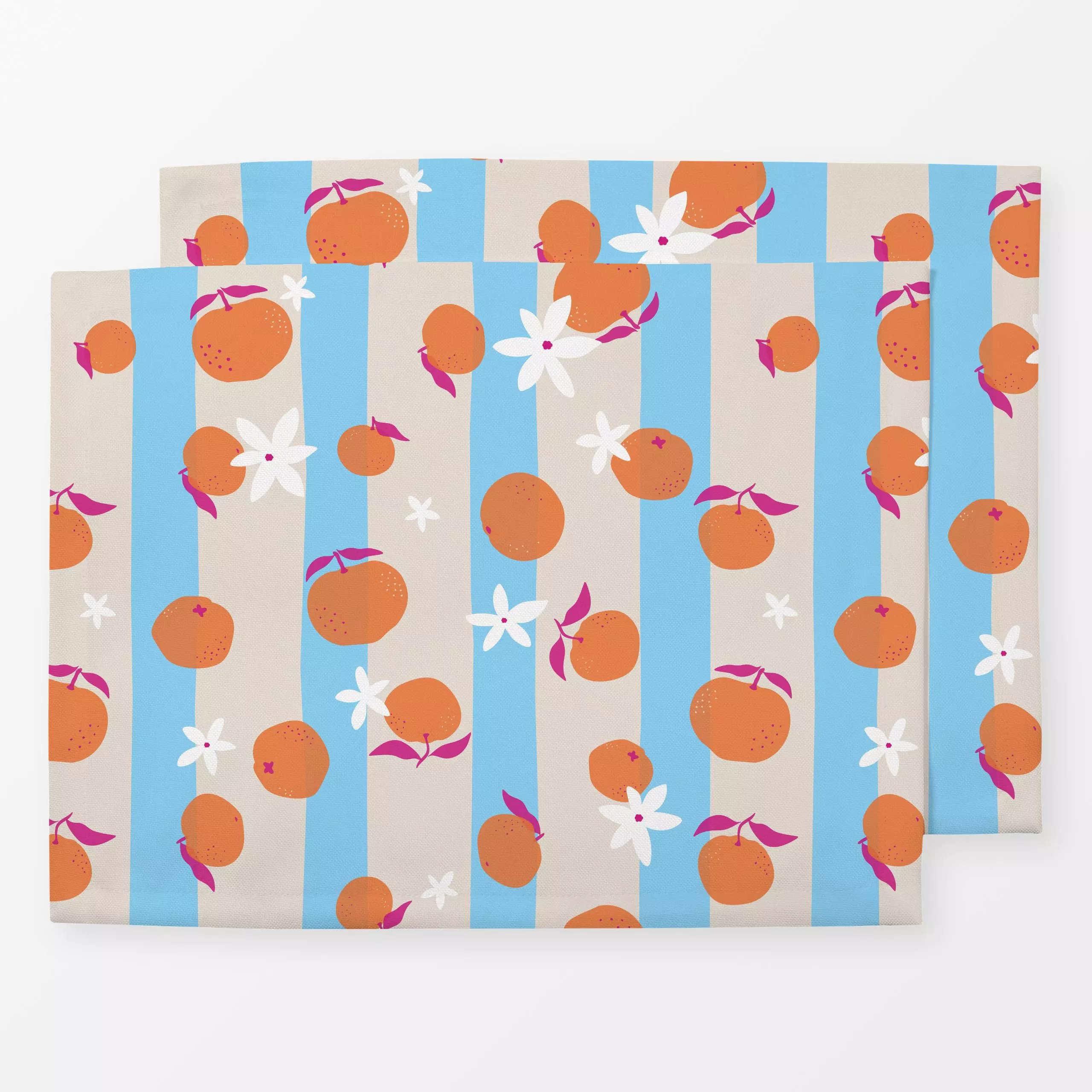 Tischset Orangen Blüten gestreift, gemustert, Früchte, Sommer, von Carolin Vonhoff