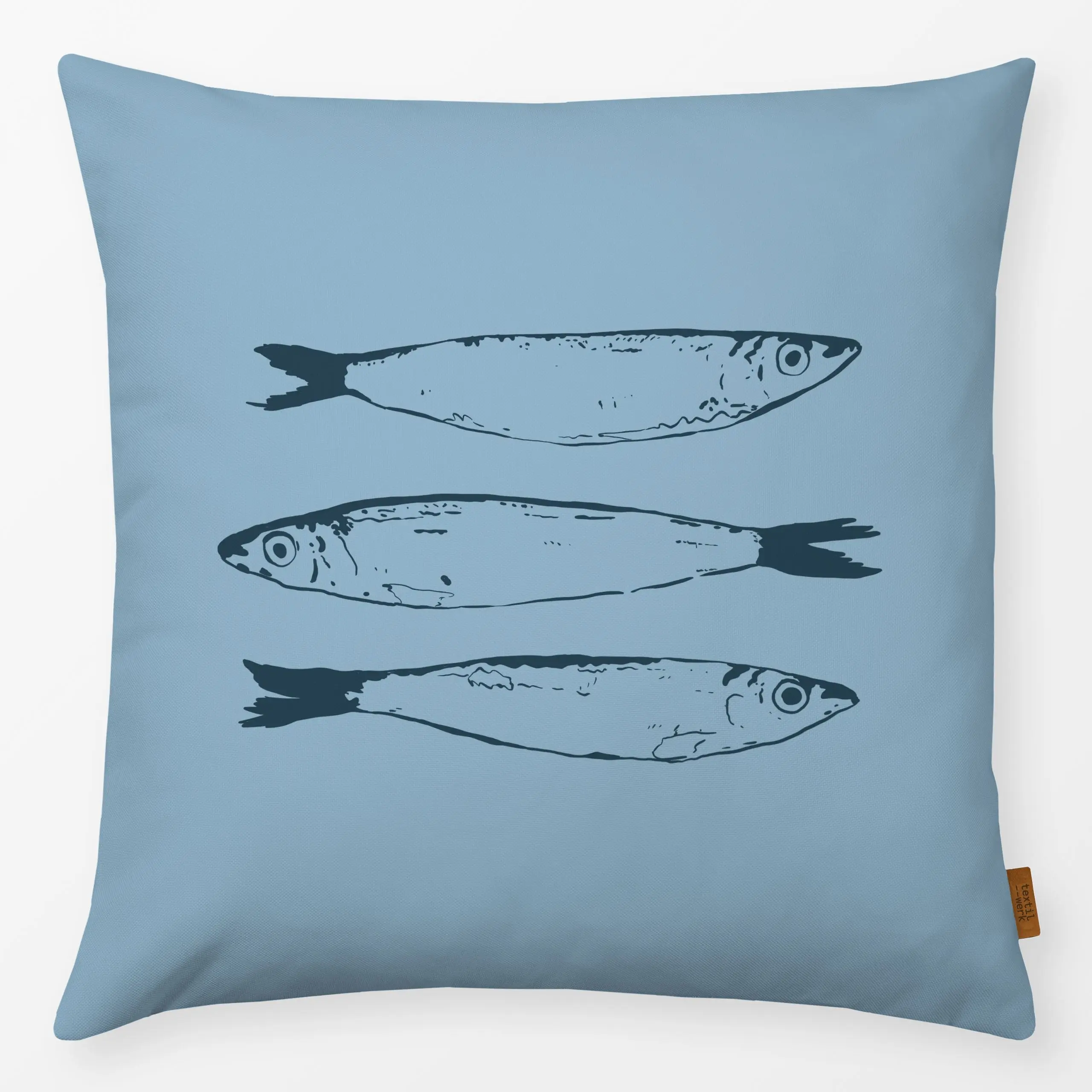 Kissen Santorini Sardine Fish - Tiere, Küche, Essen & Trinken - von „By Anna Sienna"; Blaugrau, Meer, Strand, Fische, Sommer...