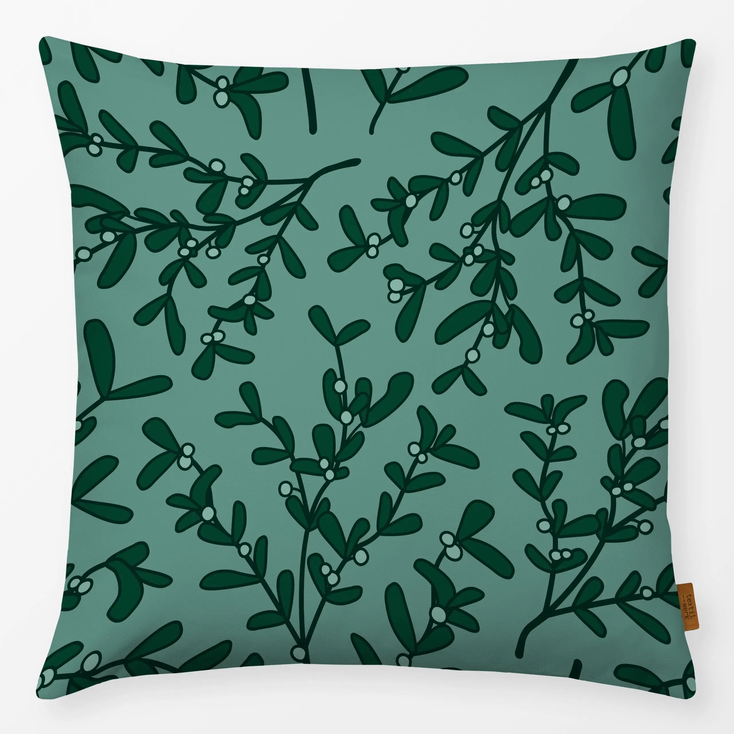 Kissen Mistletoe Pattern dark green - Weihnachten - von „Karen Menzenbach"; Zweige, Weihnachten, Winter, mistel, xmas, Miste...