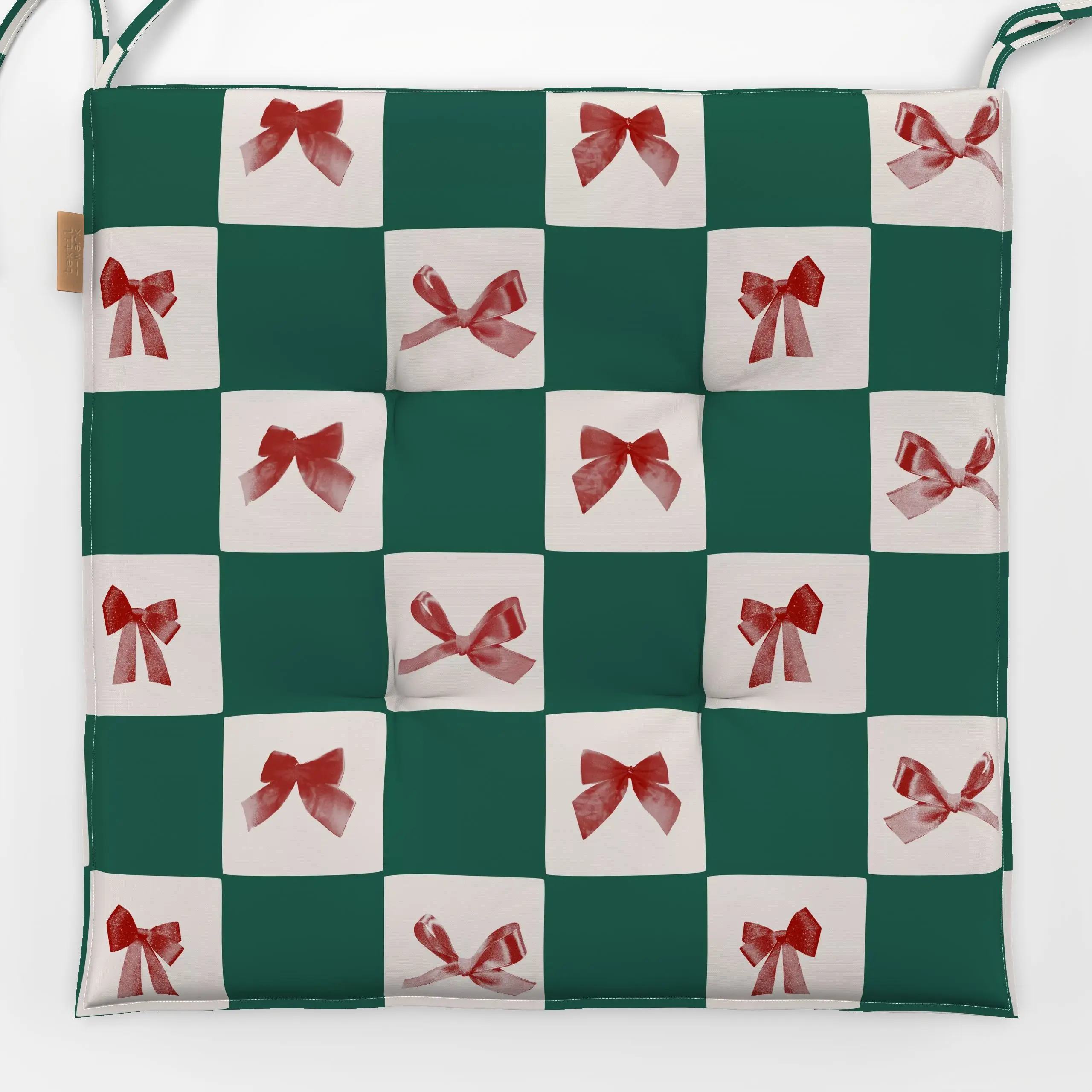Sitzkissen Checks Schleifen Grün - Weihnachten, Winter, Symbole & Muster - von „textilwerk"; Retro, vintage, weihnachtlich, ...