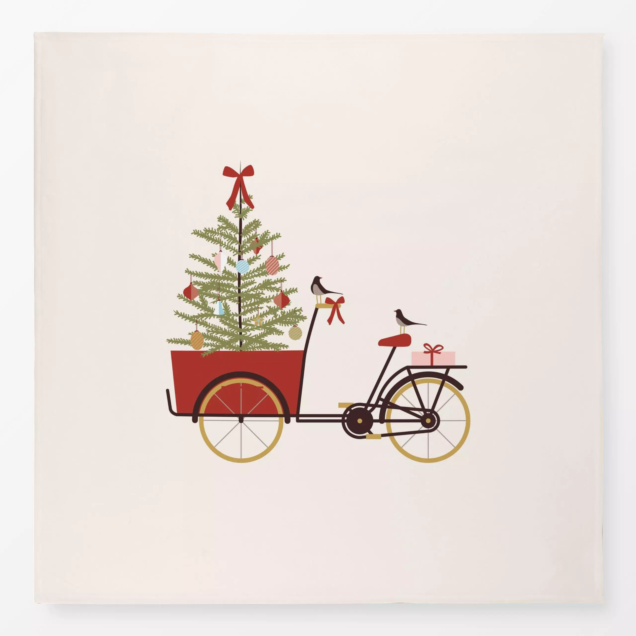 Tischdecke Cargobike for Christmas - Weihnachten, Winter - von „Jana Moßmann"; Vogel, Weihnachtsbaum, Weihnachten, christbau...