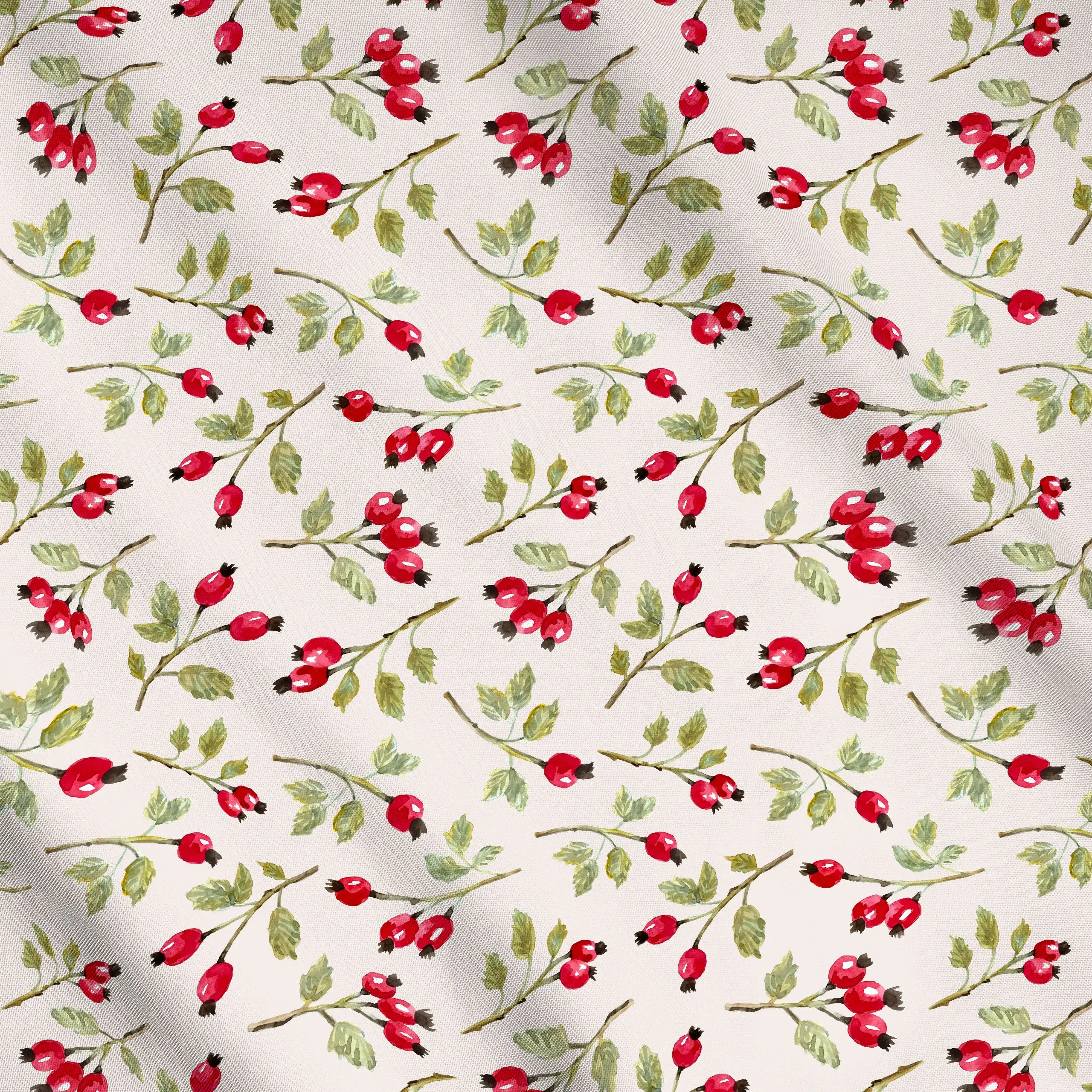 Meterware Wild Rosehip Branches - Blumen & Florales, Herbst, Pflanzen & Botanik - von „Karen Menzenbach"; Natur, Blätter, Zw...