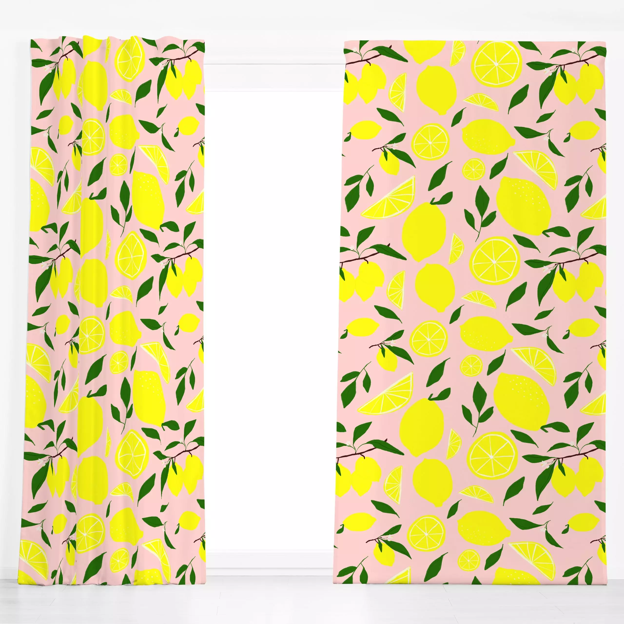 Dekovorhang Zitronen Rosa - Pflanzen & Botanik - von „Sophie Augustin Illustration"; Zitrone, Sommer, pattern, Italien