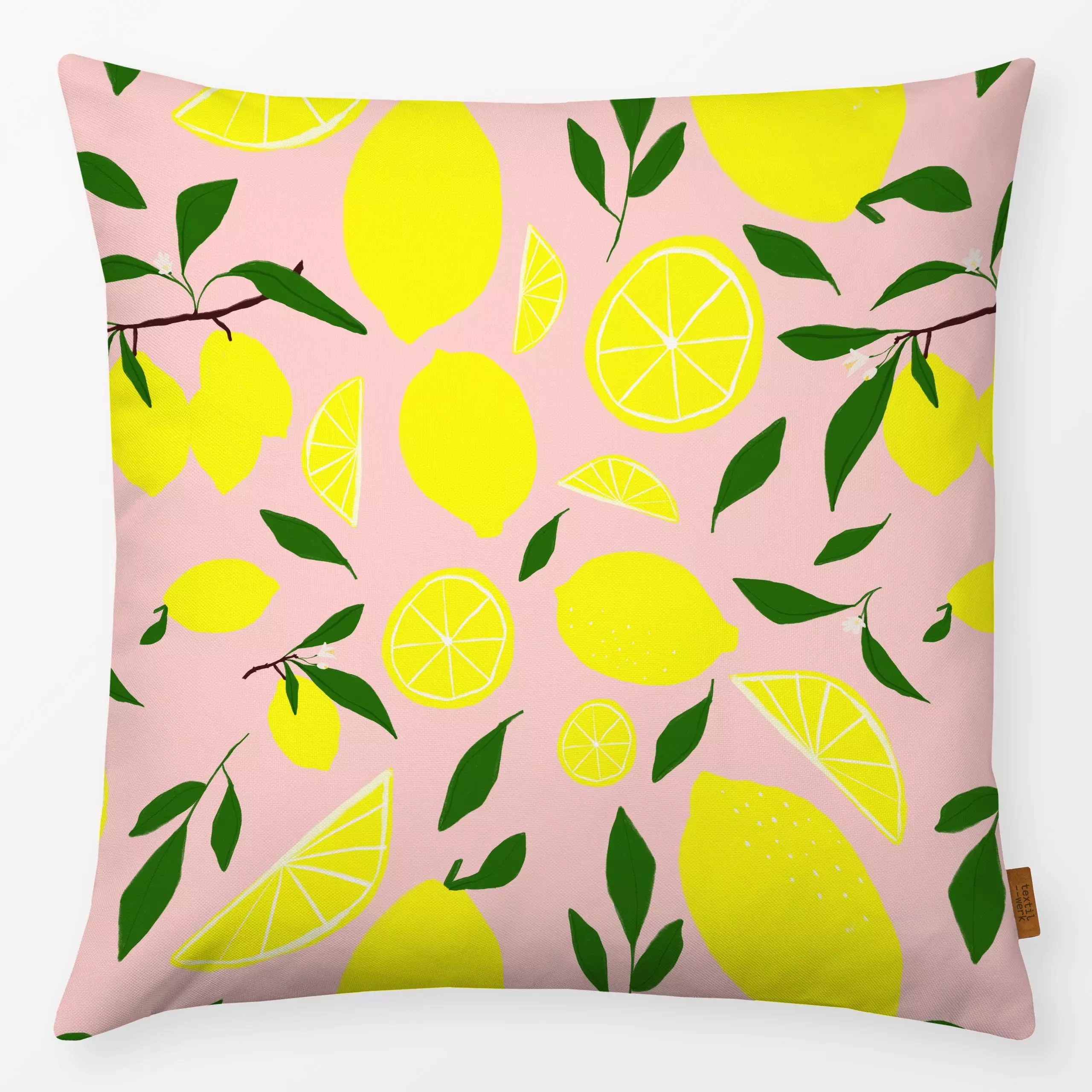 Kissen Zitronen Rosa - Pflanzen & Botanik - von „Sophie Augustin Illustration"; Zitrone, Sommer, pattern, Italien