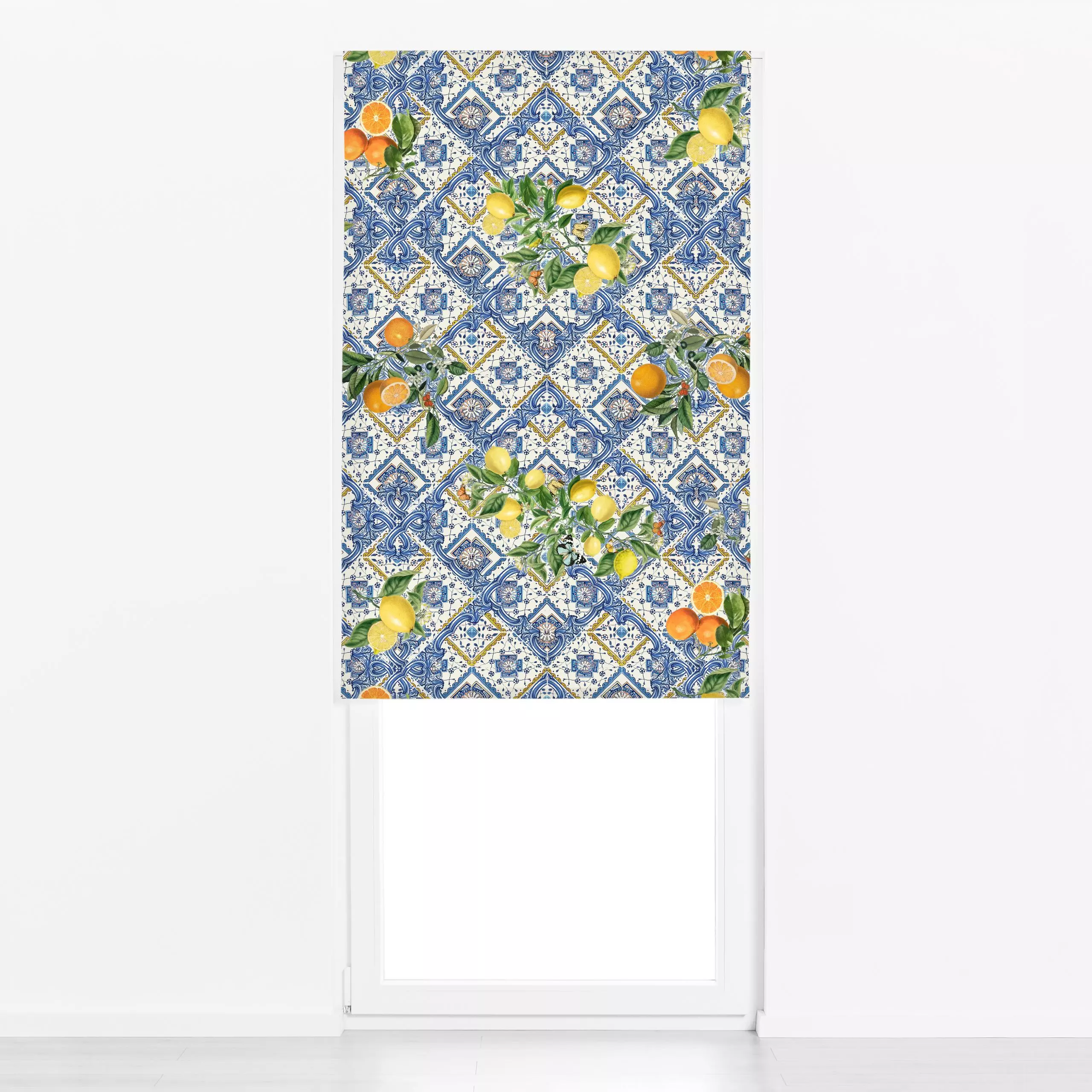 Raffrollo Mittelmeer Zitrus Fliesen - Sommer, Symbole & Muster - von „Bloomery Decor"; Muster, Zitronen, Zitrusfrucht, lemon...