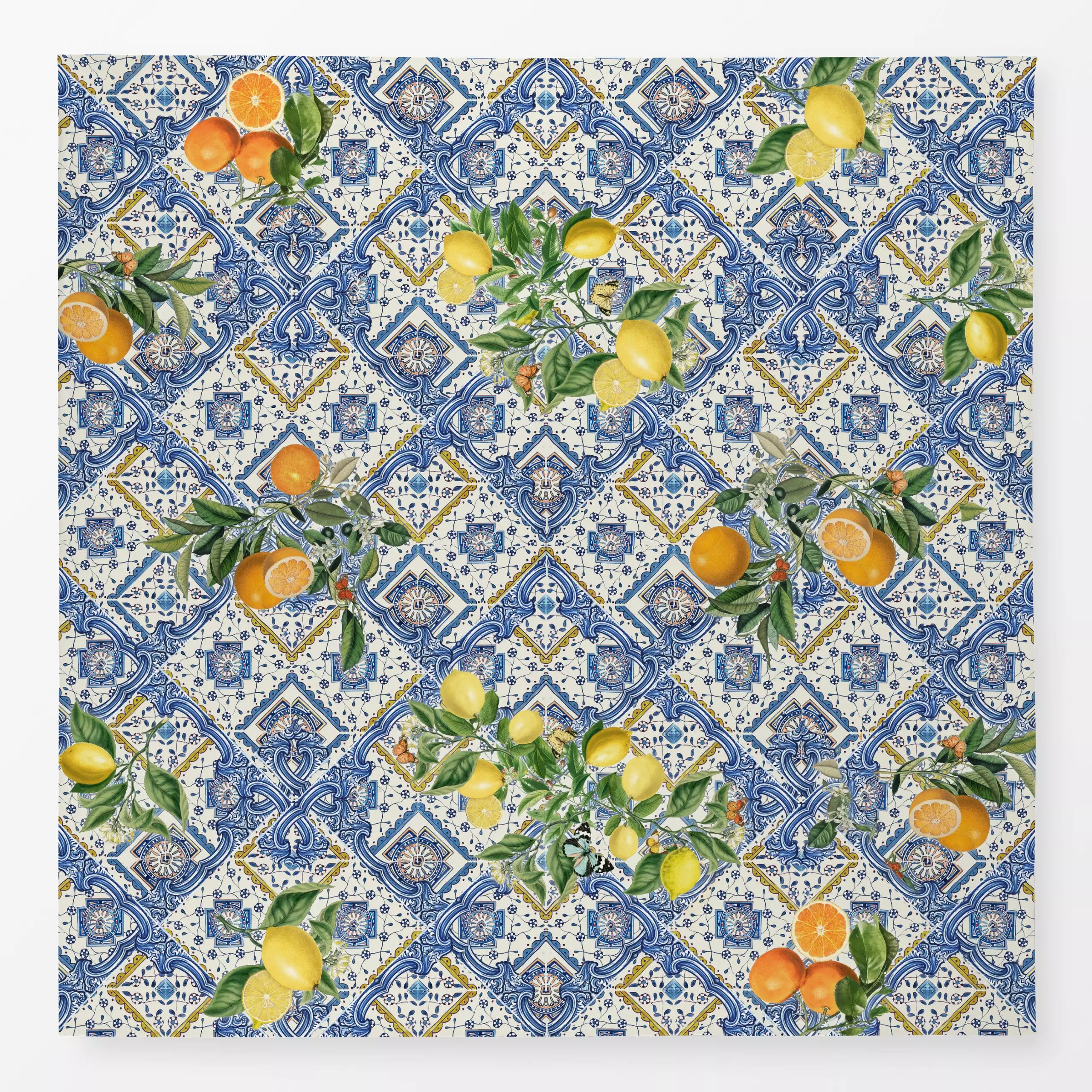 Tischdecke Mittelmeer Zitrus Fliesen - Sommer, Symbole & Muster - von „Bloomery Decor"; Muster, Zitronen, Zitrusfrucht, lemo...