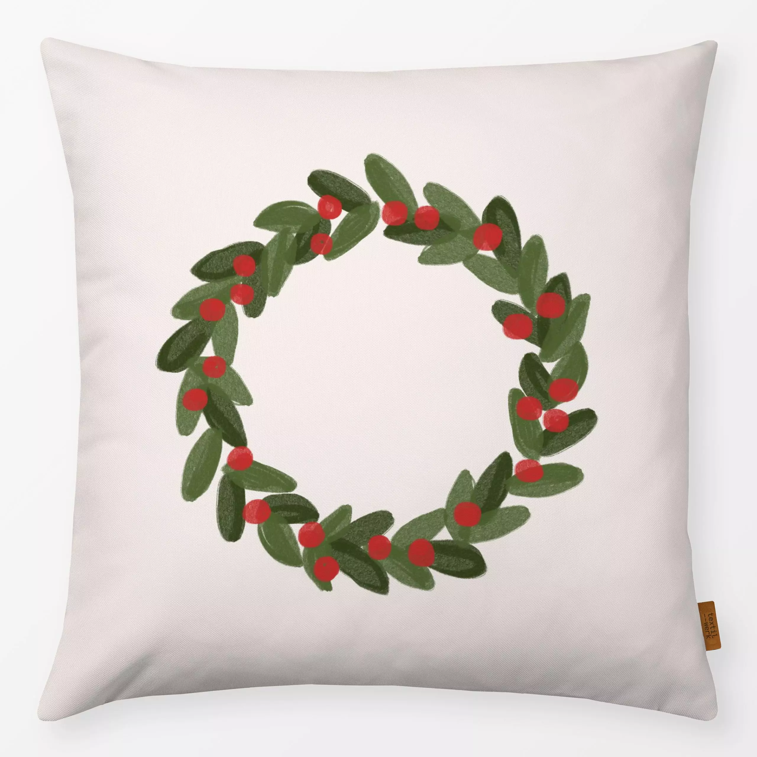 Kissen Wreath red - Weihnachten, Winter - von „Kruth Design"; Weihnachten, weihnachtlich, Weihnachtsdeko, kranz, weihnachtsk...