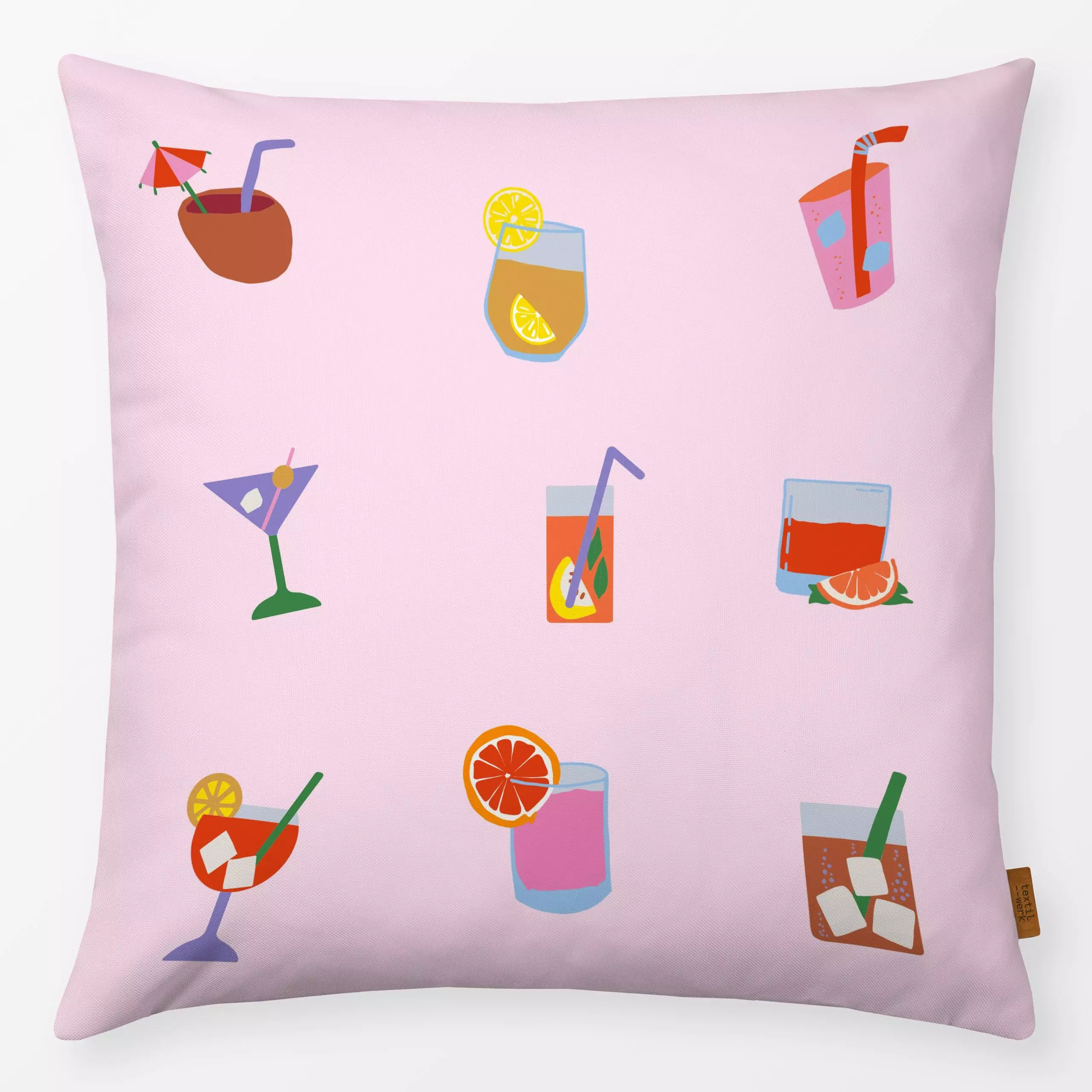 Kissen Cocktails 4 - Sommer, Küche, Essen & Trinken - von „textilwerk"; Illustration, skandinavisch, Sommer, Urlaub, bunt, m...