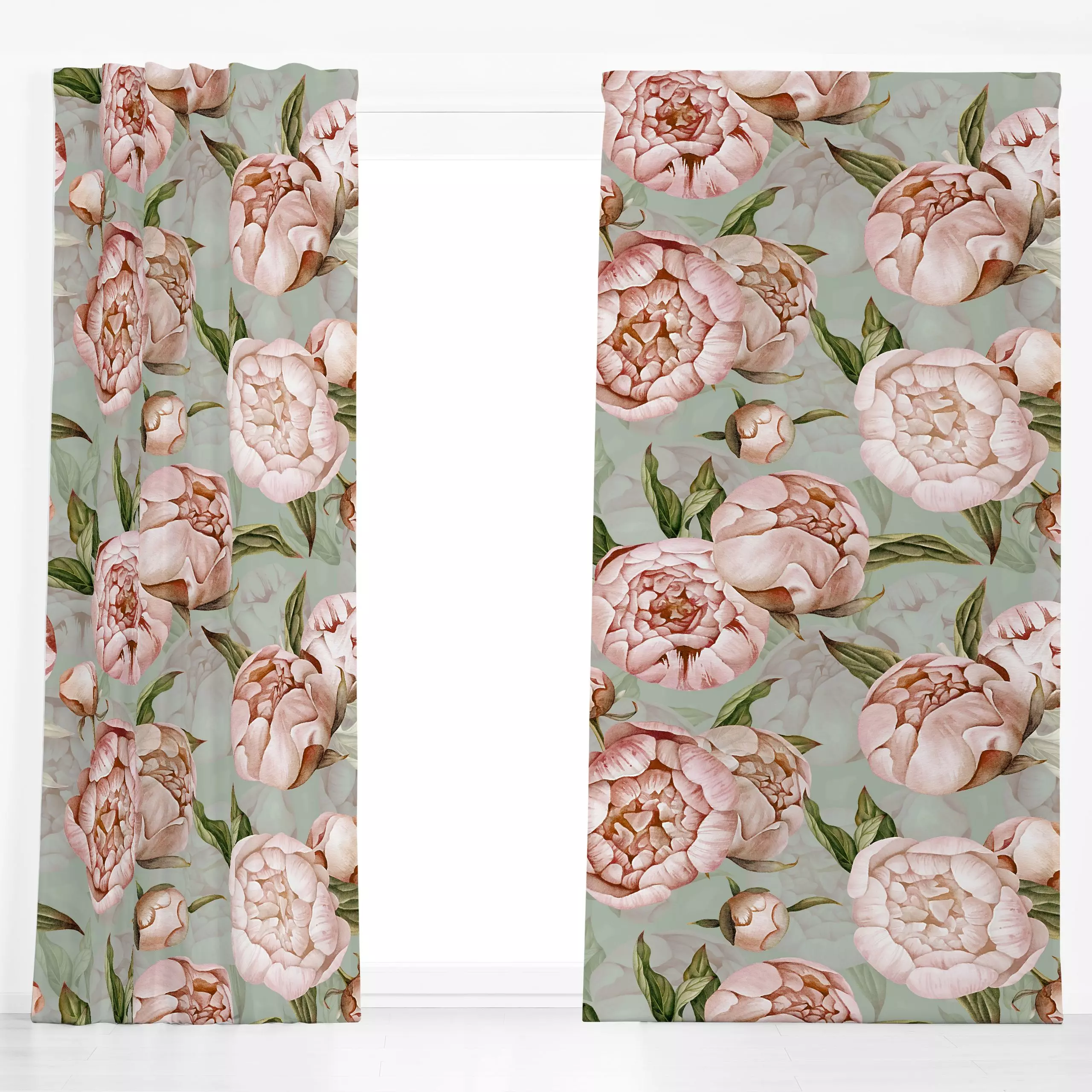 Dekovorhang Pfingstrosen - Blumen & Florales, Frühling - von „Uta Naumann"; boho, Muster, skandinavisch, Blumen, Botanisch, ...