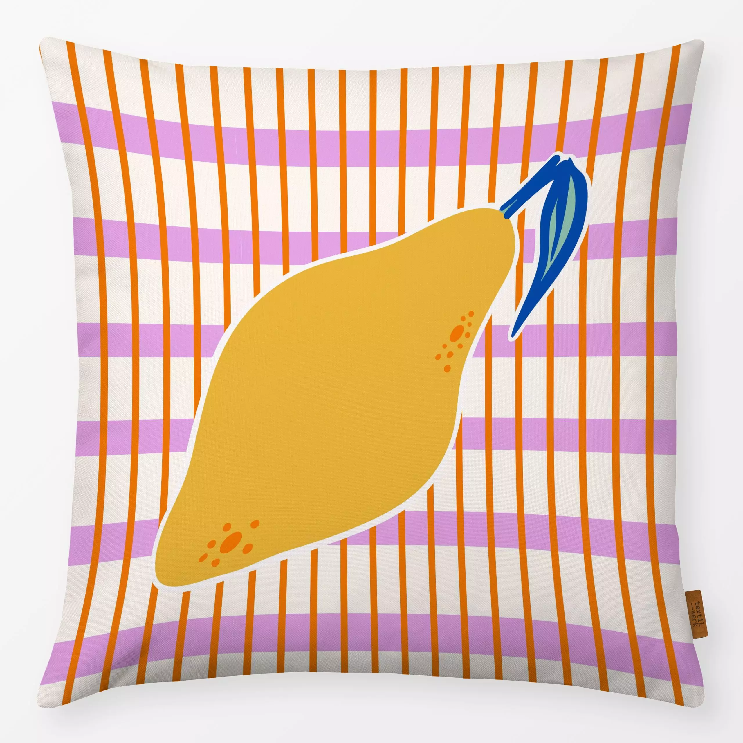 Kissen Citrus Stripes - Sommer, Symbole & Muster, Früchte - von „Patries Elisabeth"; Frucht, Obst, Illustration, Orange, bun...