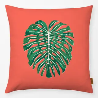 Kissen Monstera Jungle Leaf coral