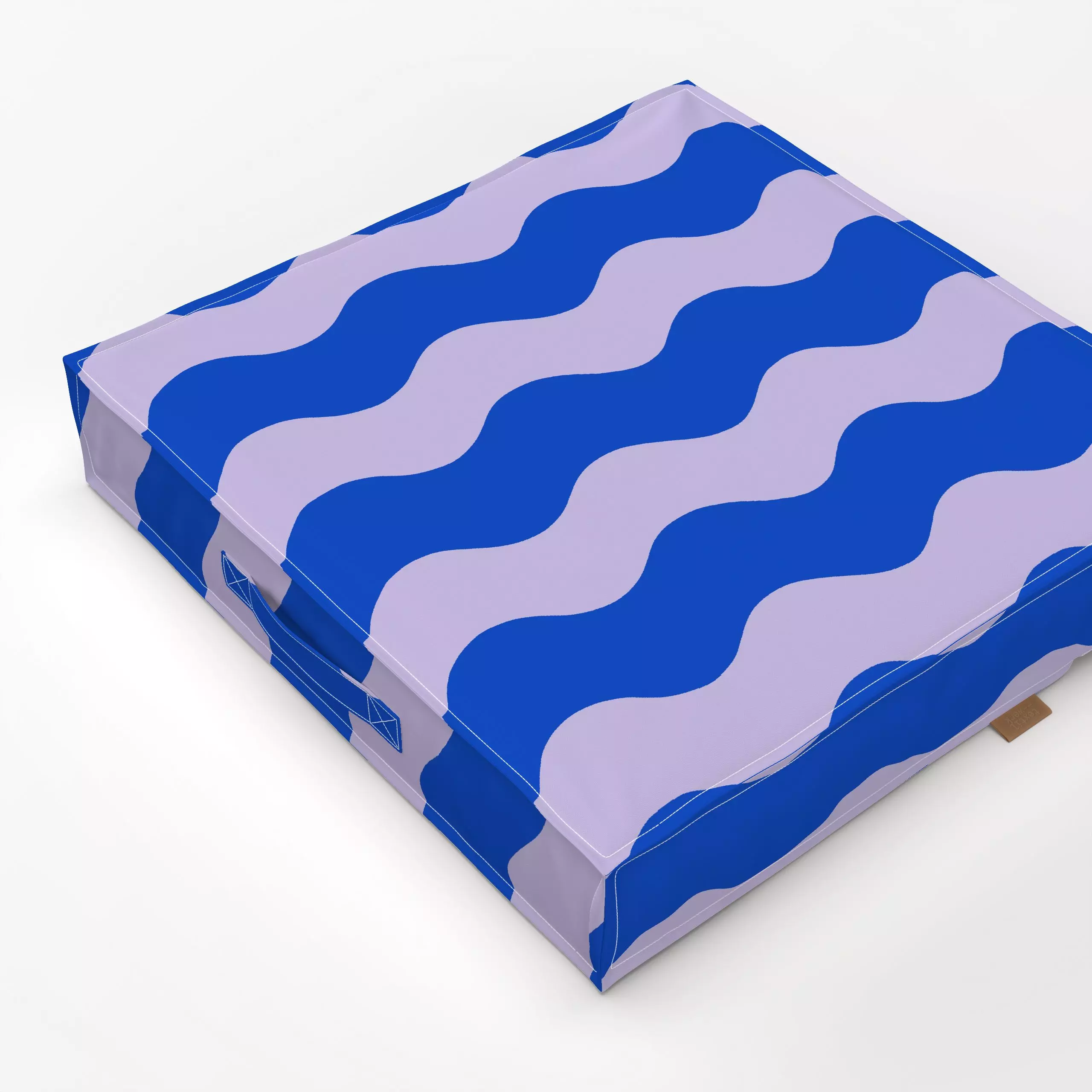 Bodenkissen Große Wellen Blau Flieder - Symbole & Muster - von „Studio Kesse“; Linien, Streifen, Sommer, blau, wellen, lila,...