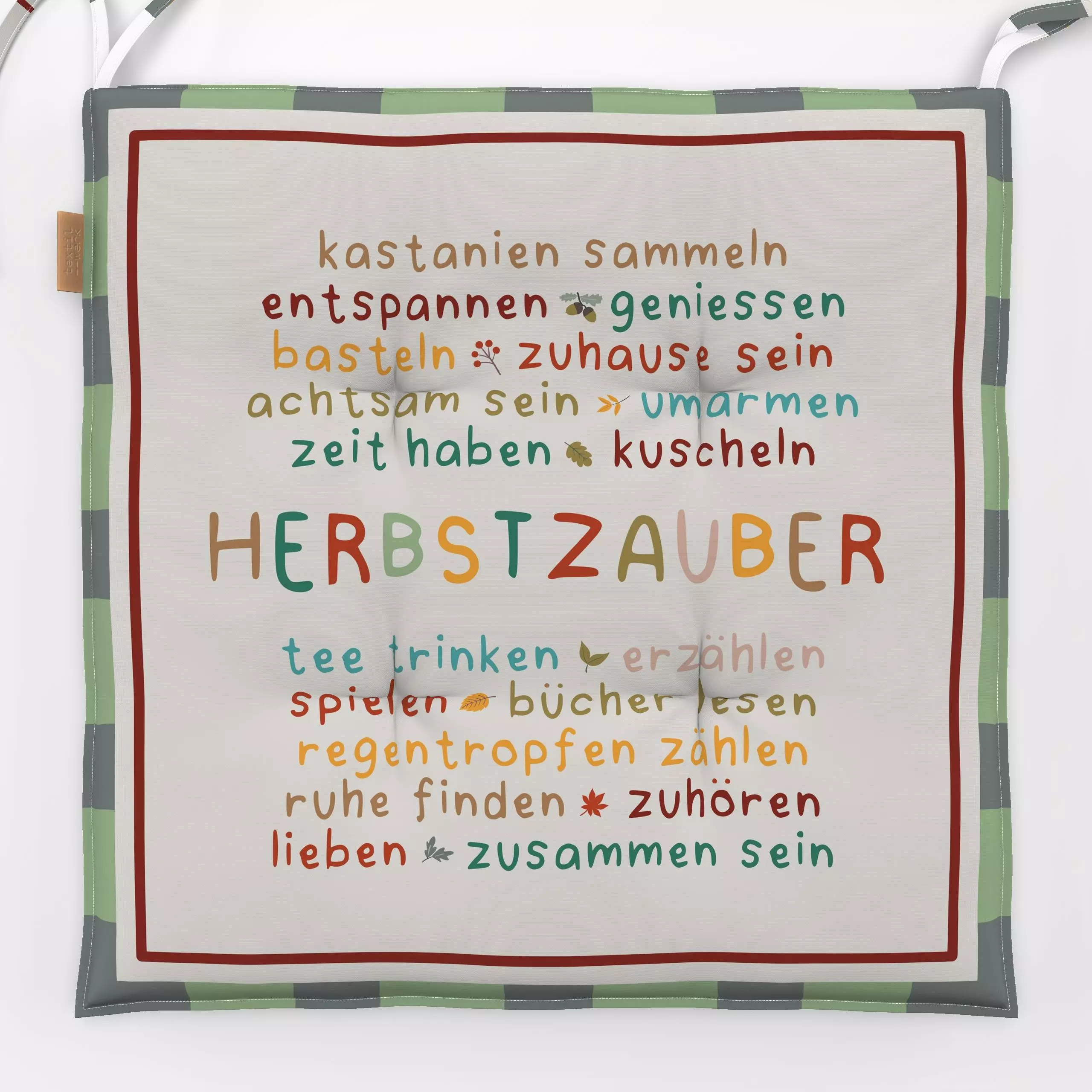 Sitzkissen Herbstzauber Gefühl grün grau - Herbst, Sprüche & Schriftzüge - von „Heyduda"; Hygge, Herbst, Herbstdeko, Familie...