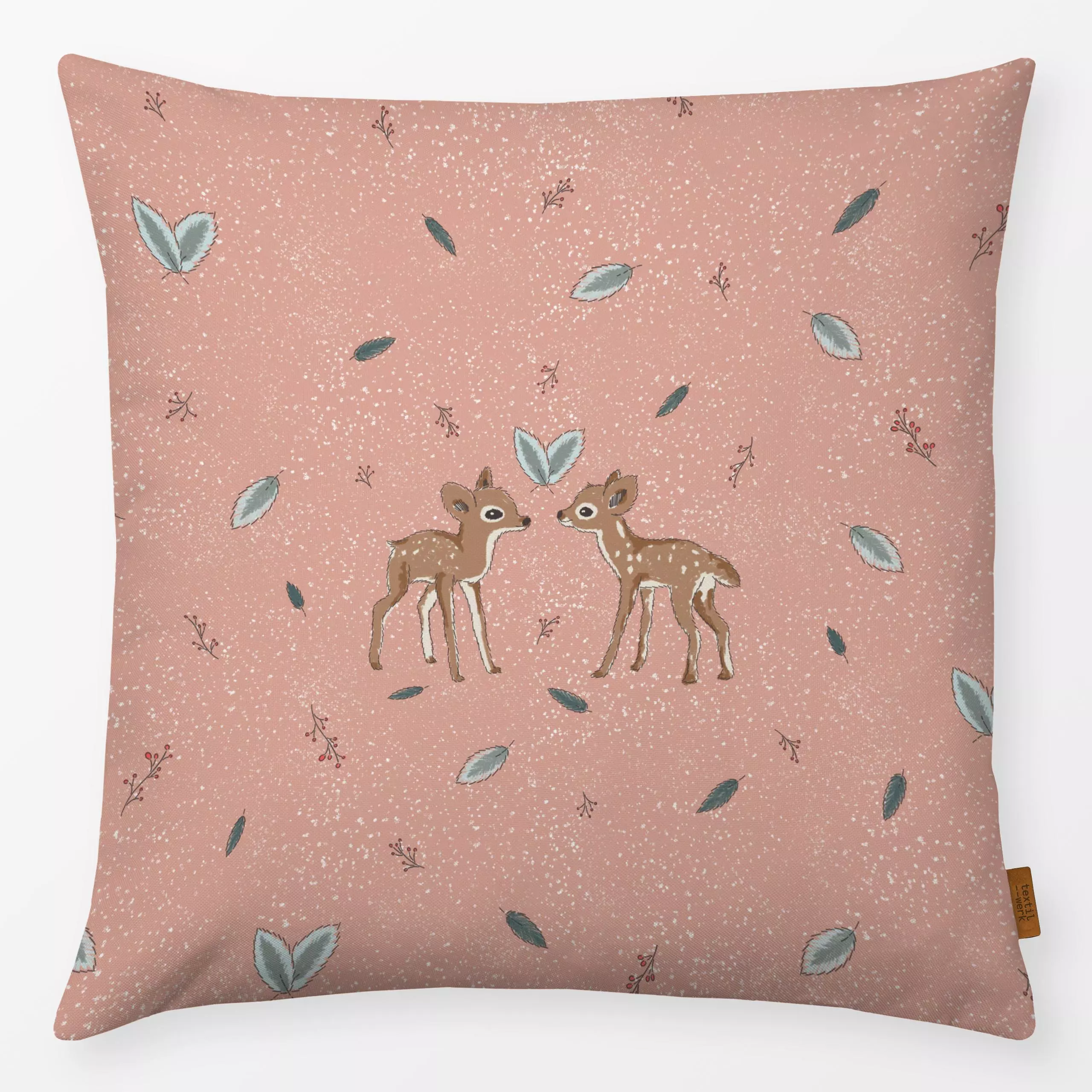 Kissen Bambi rosa - Kinderzimmer & Motive für Kinder, Tiere - von „Kantioler Design"; Blätter, Zweige, Beeren, Weihnachten, ...